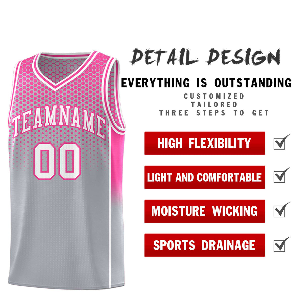 Custom Gray Pink Reversible Side Gradient Sports Uniform Dot Pattern Basketball Jersey Kits