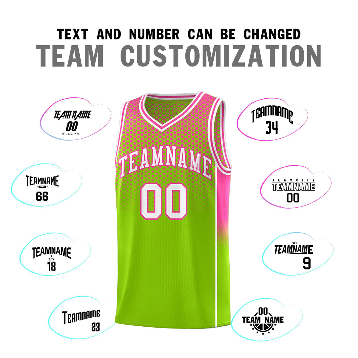 Custom Neon Green Pink Reversible Side Gradient Sports Uniform Dot Pattern Basketball Jersey Kits