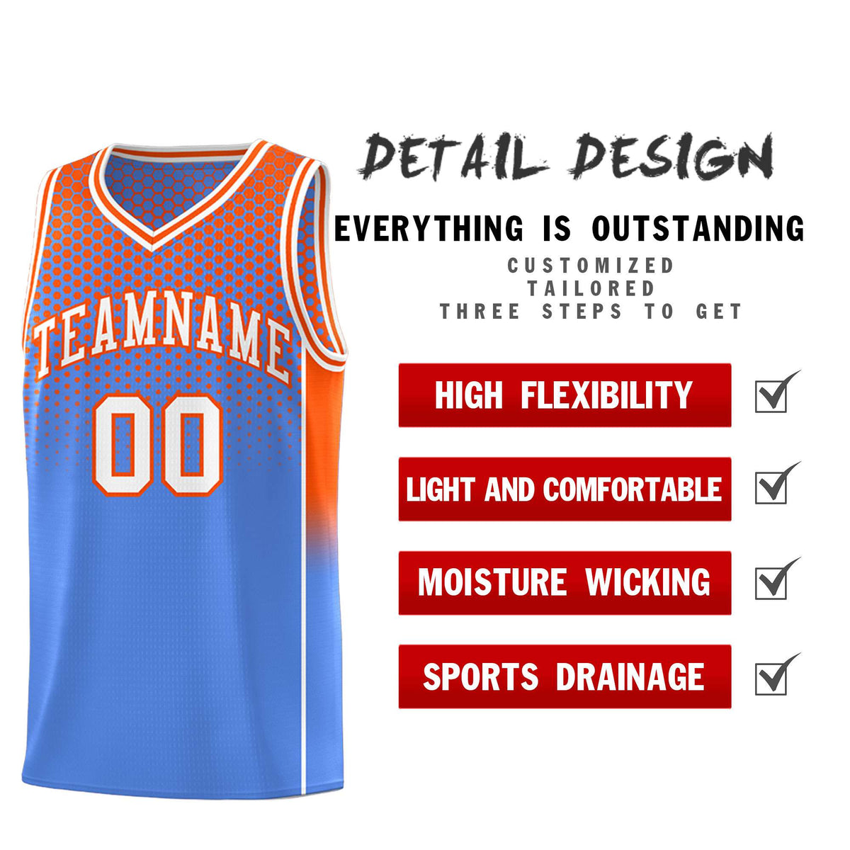 Custom Light Blue Orange Reversible Side Gradient Sports Uniform Dot Pattern Basketball Jersey Kits