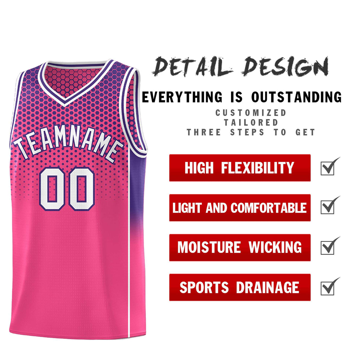 Custom Pink Purple Reversible Side Gradient Sports Uniform Dot Pattern Basketball Jersey Kits