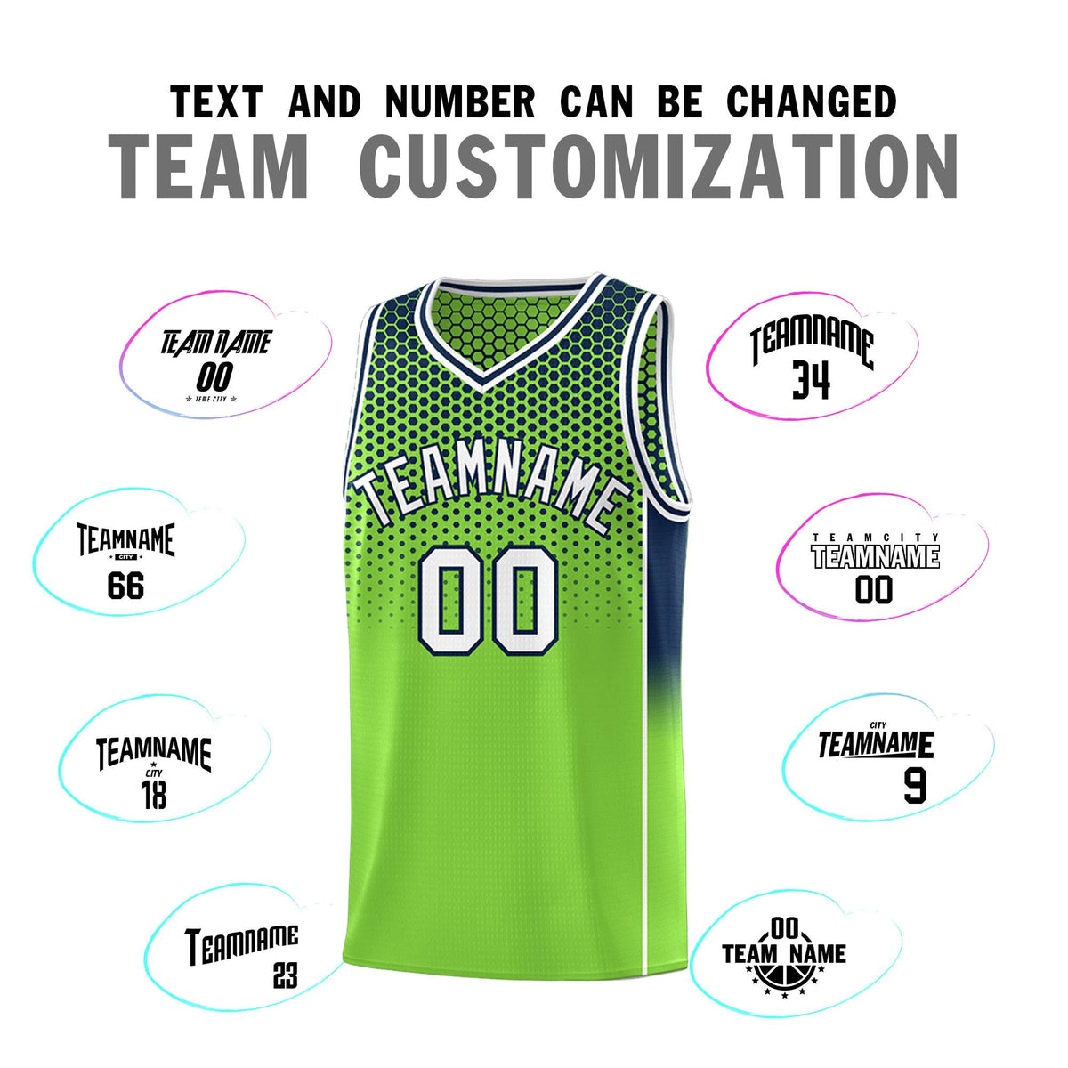Custom Neon Green Navy Reversible Side Gradient Sports Uniform Dot Pattern Basketball Jersey Kits