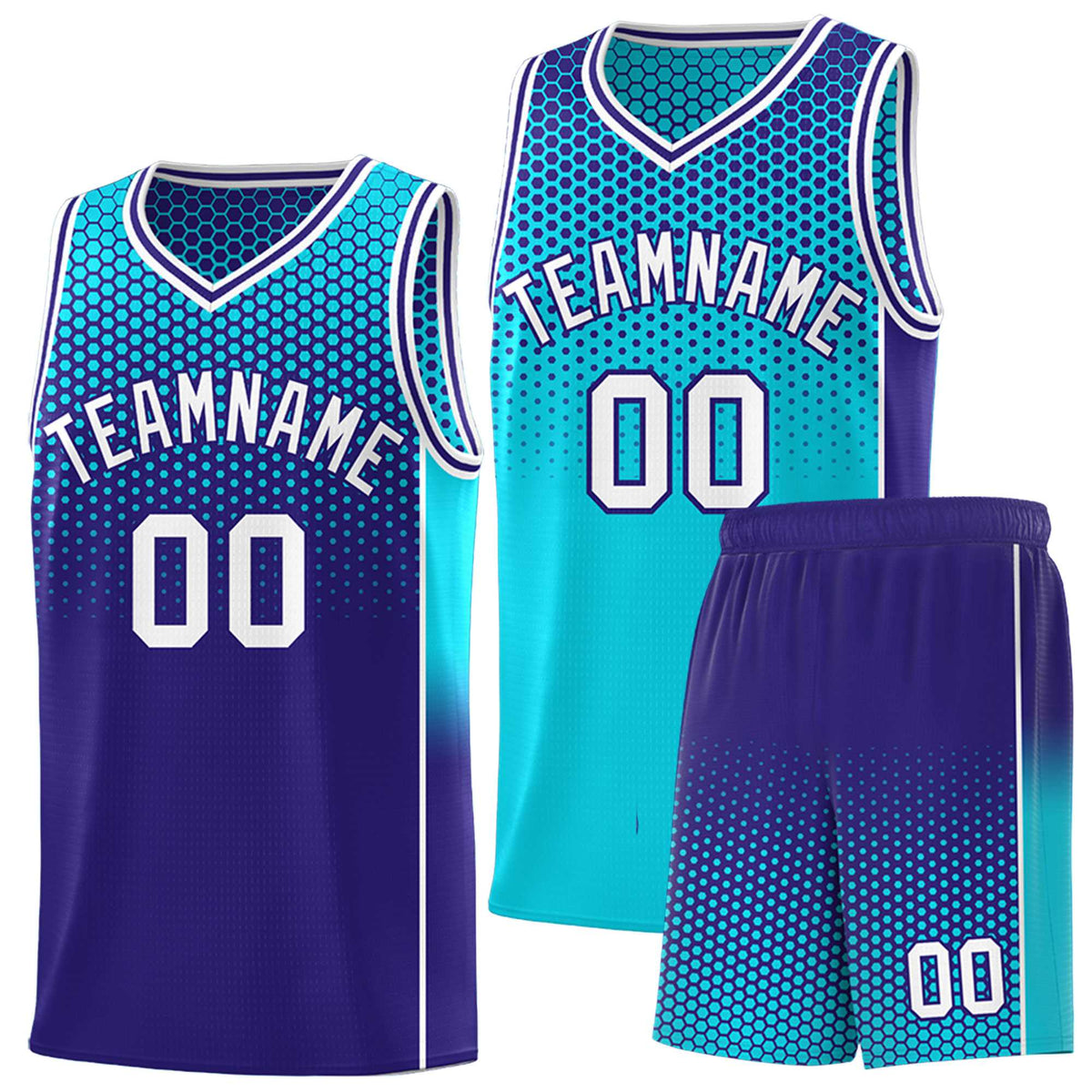 Custom Sky Blue Navy Reversible Side Gradient Sports Uniform Dot Pattern Basketball Jersey Kits