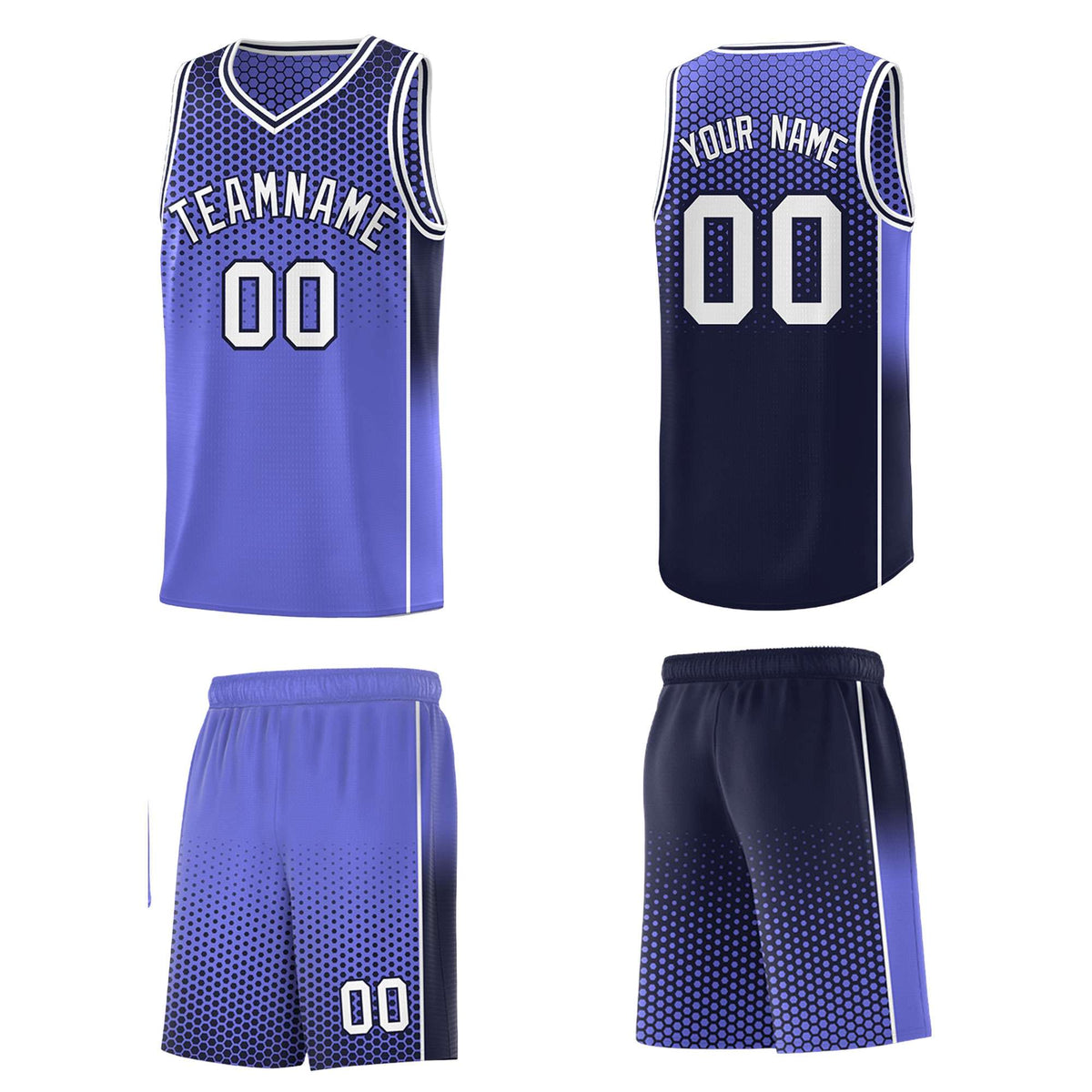 Custom Purple Navy Reversible Side Gradient Sports Uniform Dot Pattern Basketball Jersey Kits