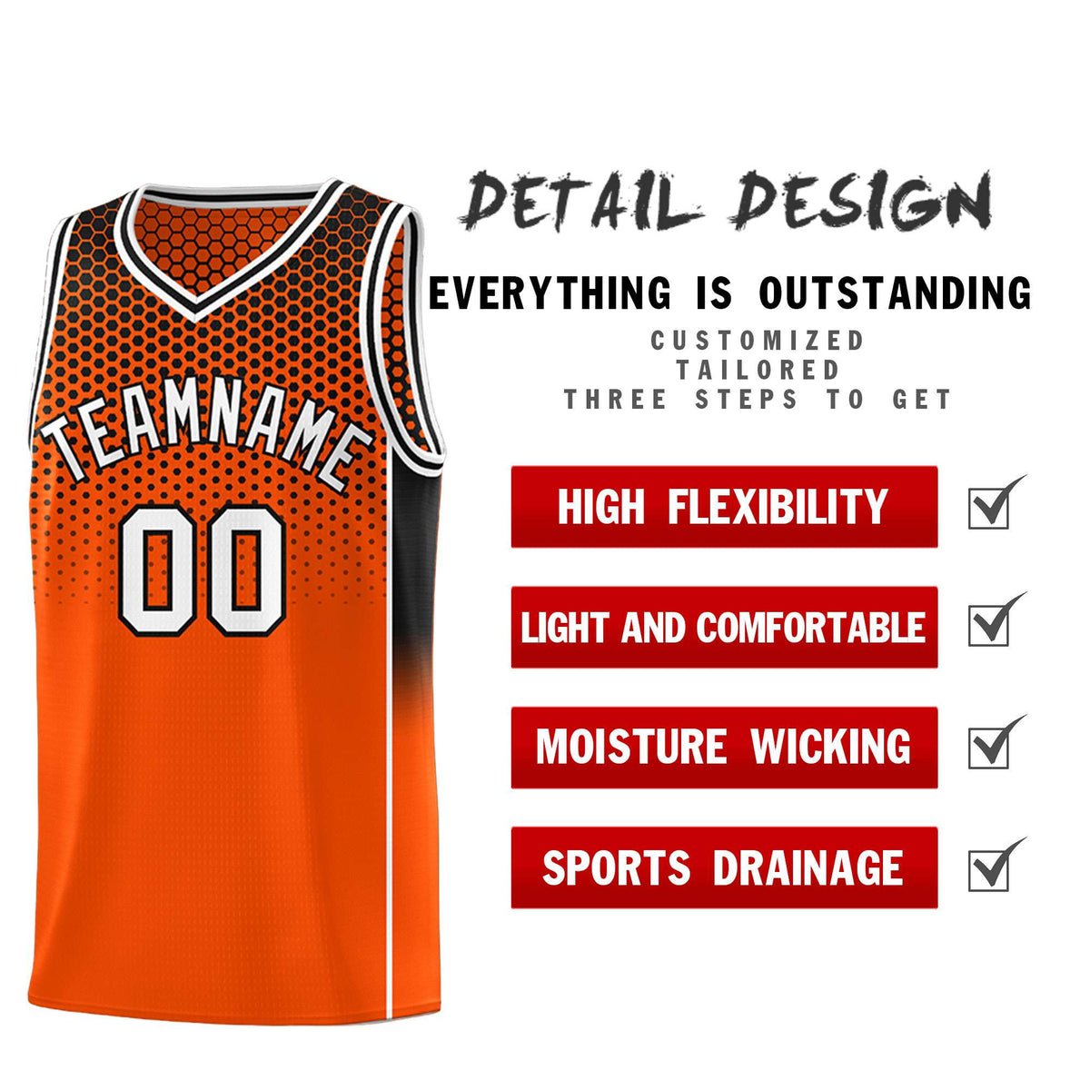 Custom Orange Black Reversible Side Gradient Sports Uniform Dot Pattern Basketball Jersey Kits