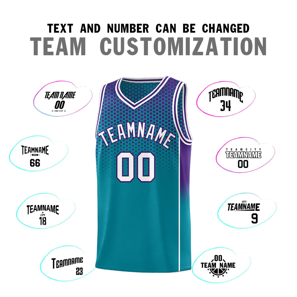Custom Teal Purple Reversible Side Gradient Sports Uniform Dot Pattern Basketball Jersey Kits