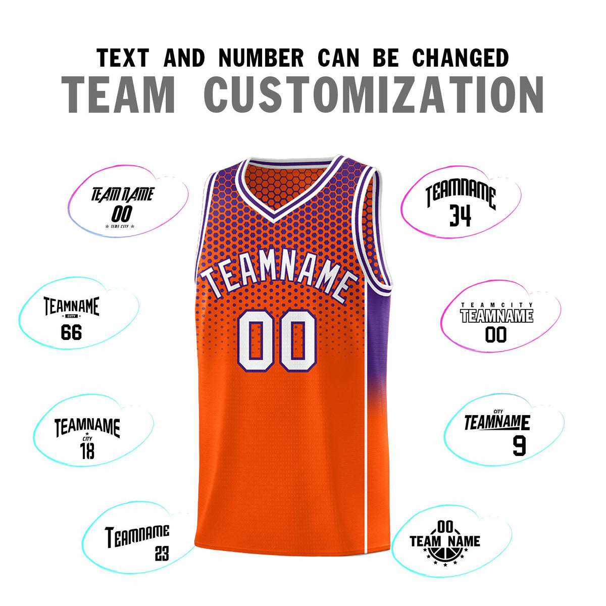 Custom Orange Purple Reversible Side Gradient Sports Uniform Dot Pattern Basketball Jersey Kits