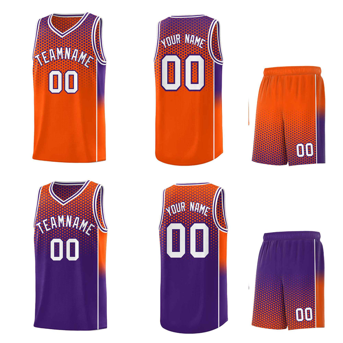 Custom Orange Purple Reversible Side Gradient Sports Uniform Dot Pattern Basketball Jersey Kits