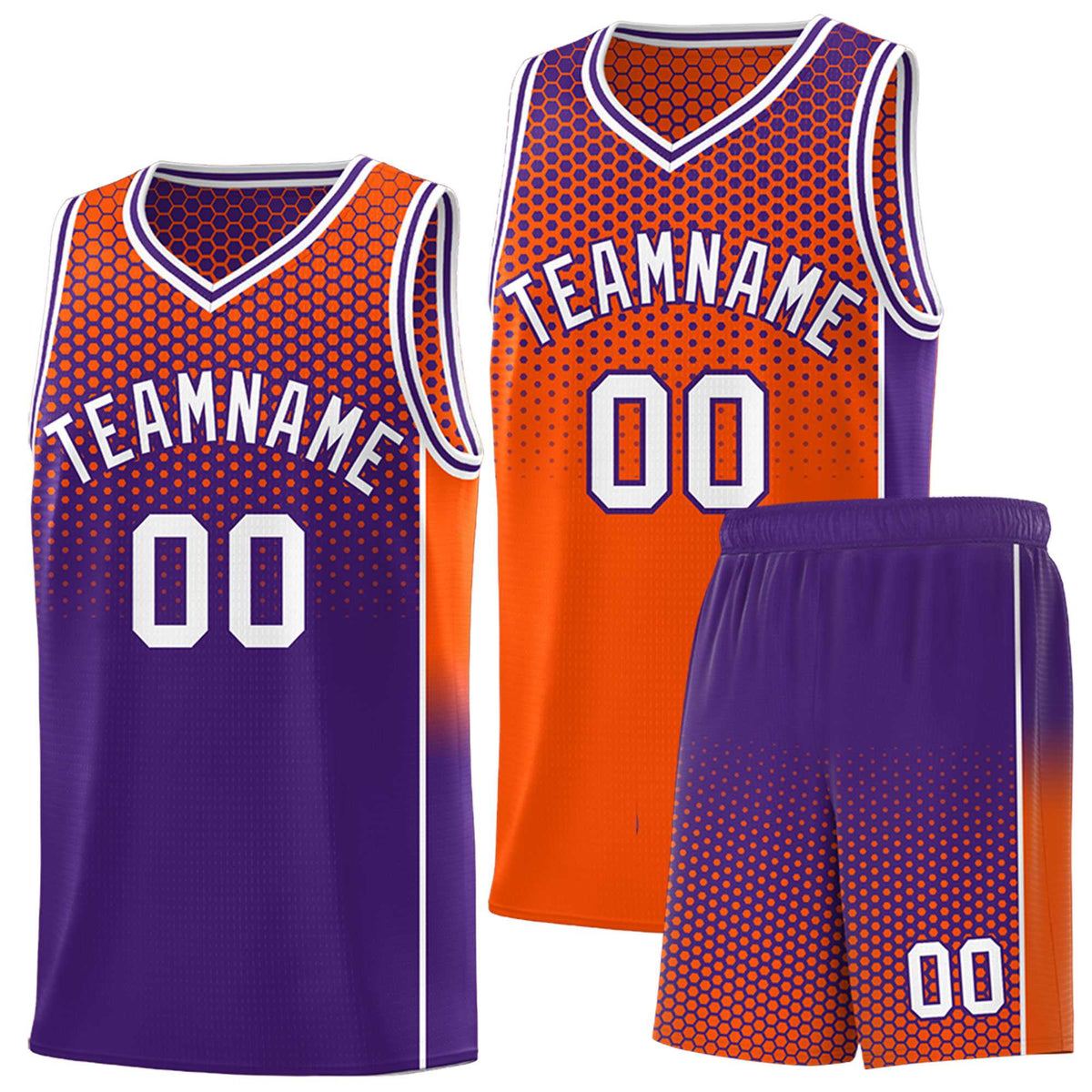 Custom Orange Purple Reversible Side Gradient Sports Uniform Dot Pattern Basketball Jersey Kits