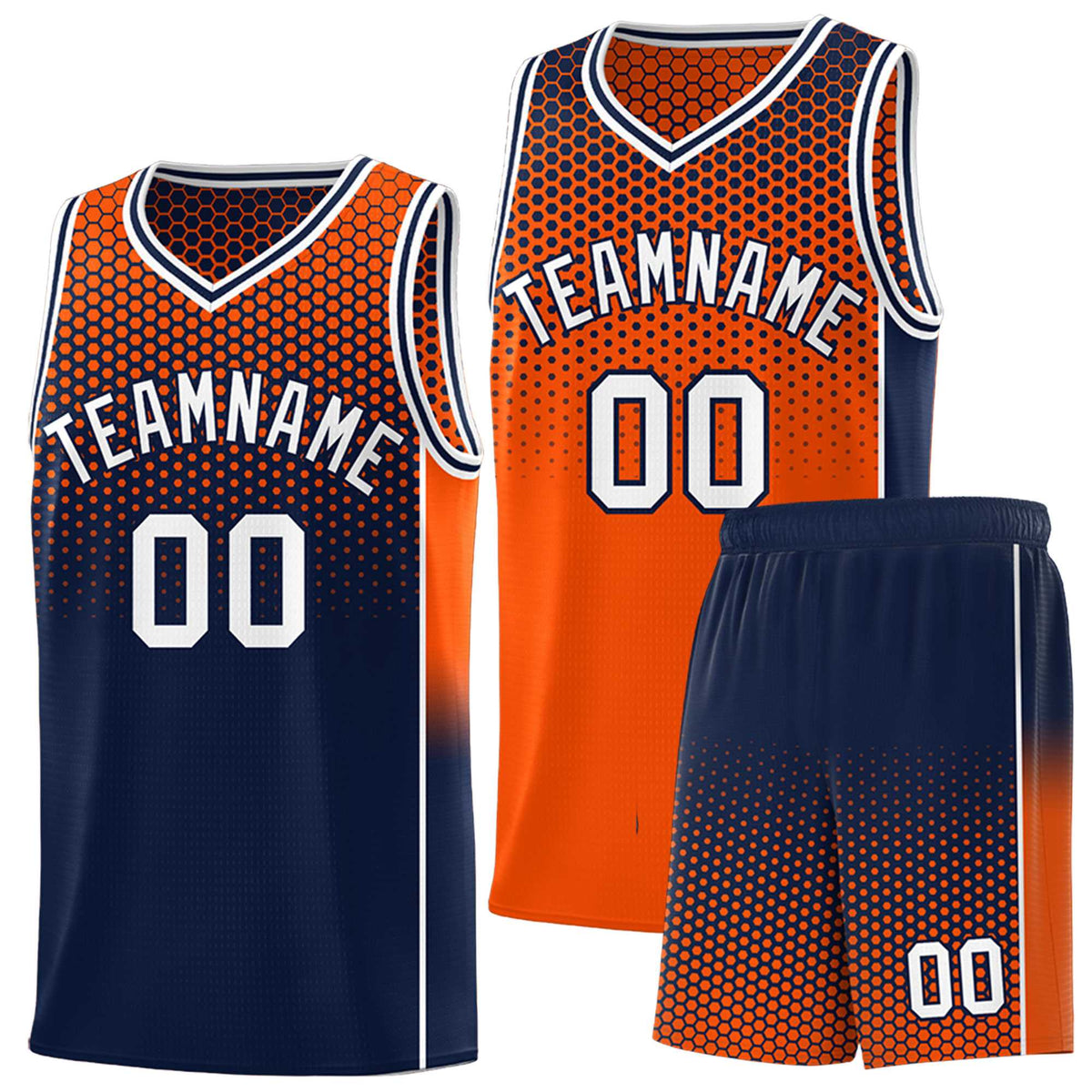 Custom Orange Navy Reversible Side Gradient Sports Uniform Dot Pattern Basketball Jersey Kits