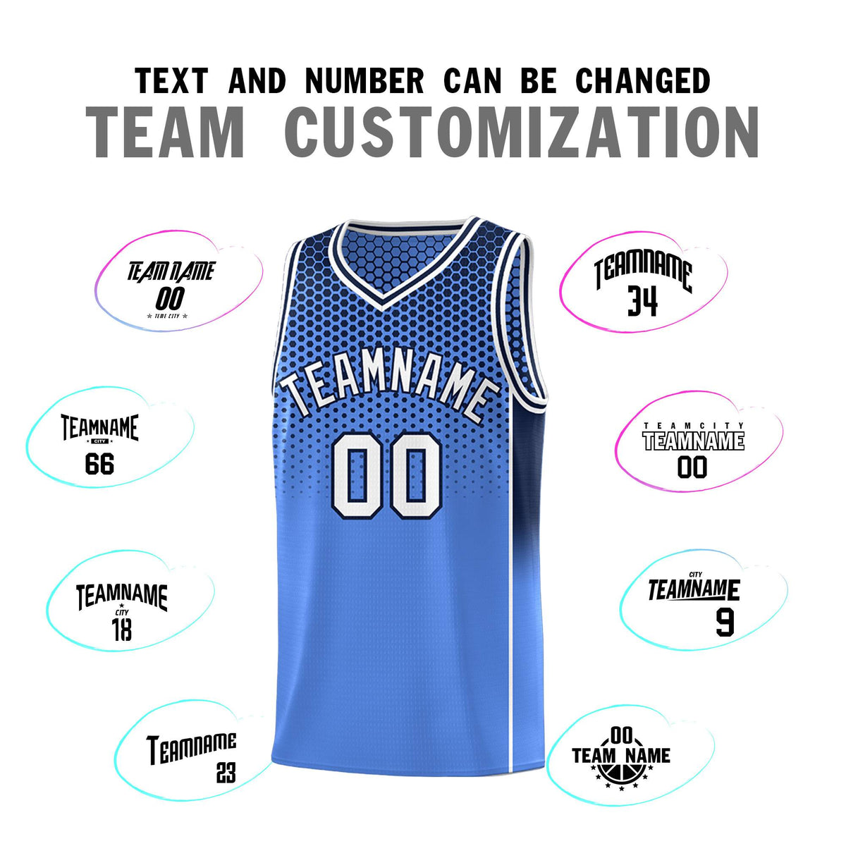 Custom Light Blue Navy Reversible Side Gradient Sports Uniform Dot Pattern Basketball Jersey Kits