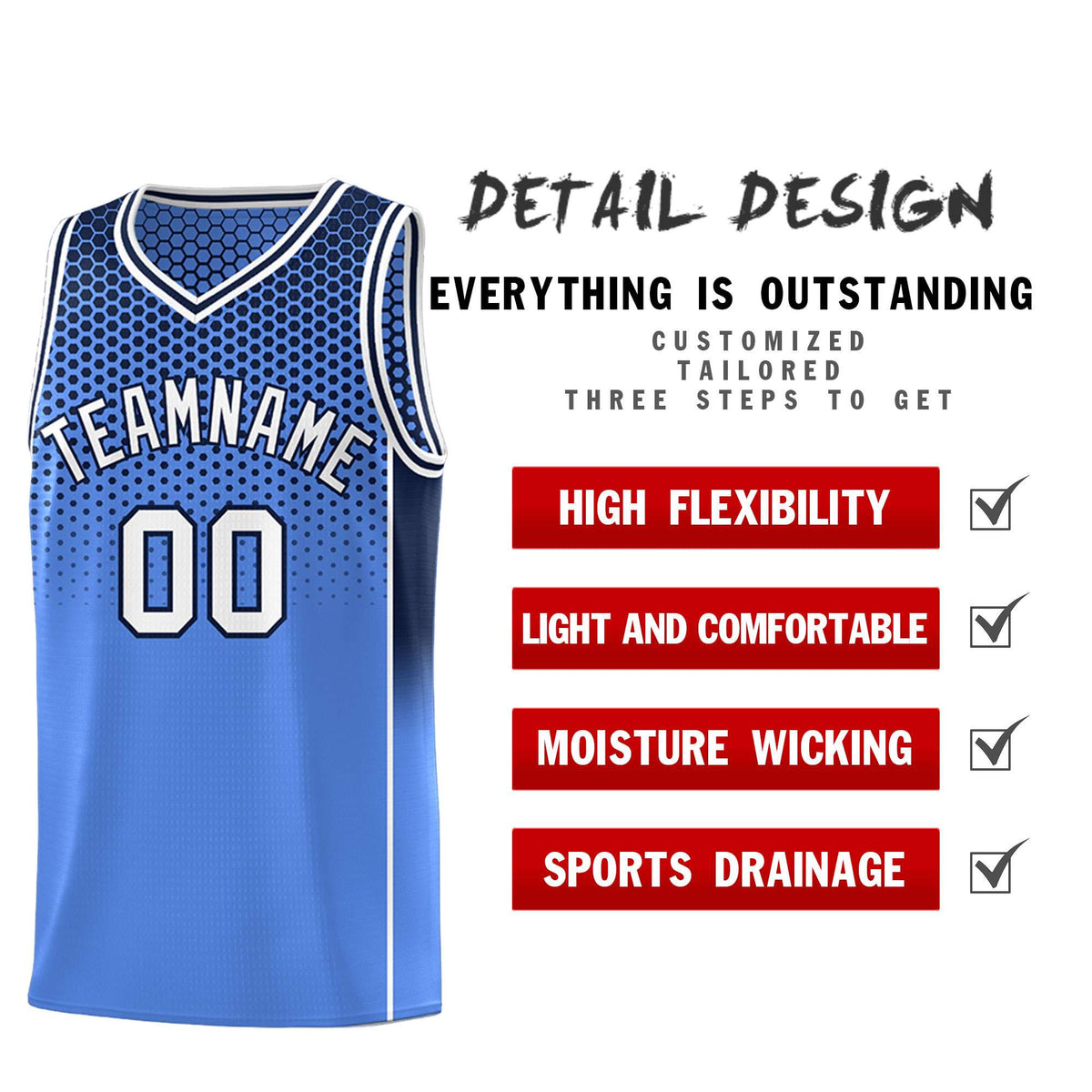 Custom Light Blue Navy Reversible Side Gradient Sports Uniform Dot Pattern Basketball Jersey Kits