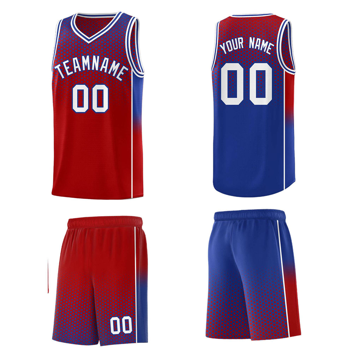 Custom Red Royal Reversible Side Gradient Sports Uniform Dot Pattern Basketball Jersey Kits