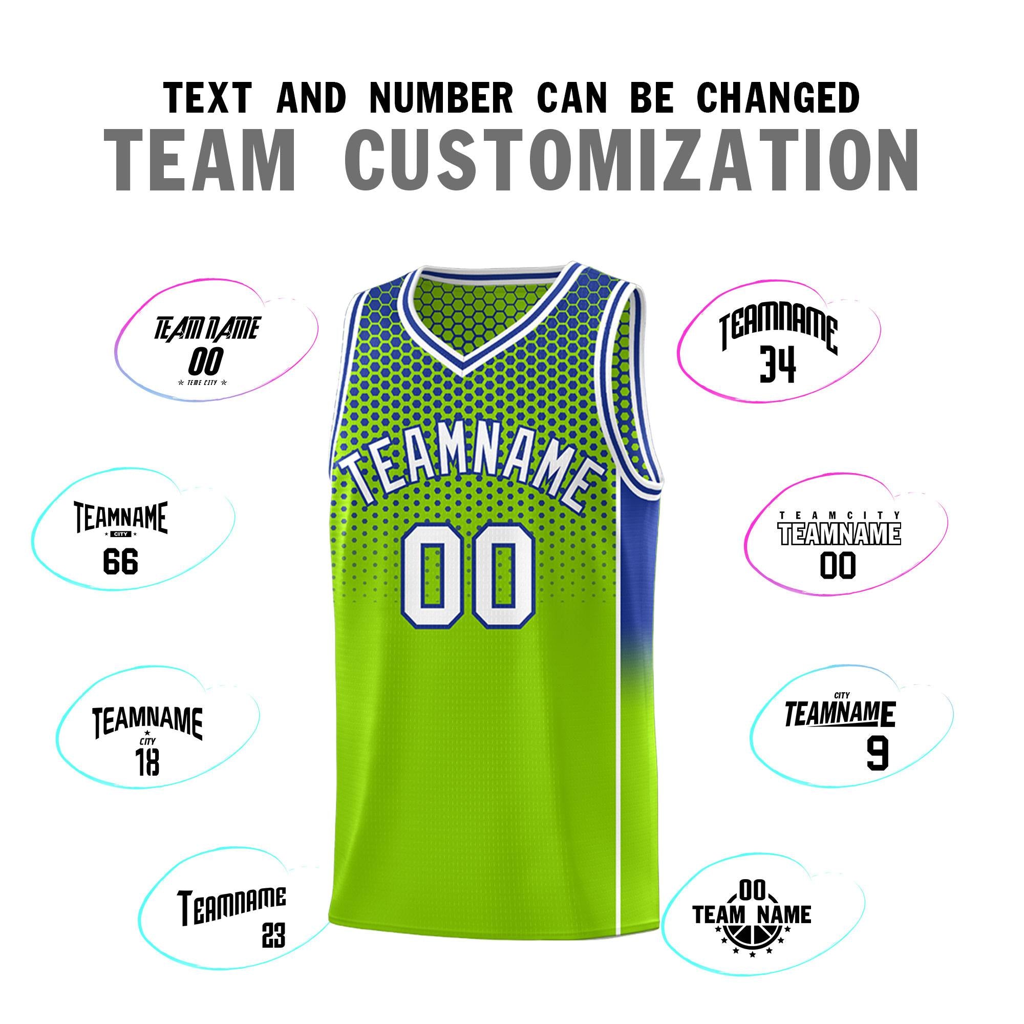 Custom Neon Green Royal Reversible Side Gradient Sports Uniform Dot Pattern Basketball Jersey Kits