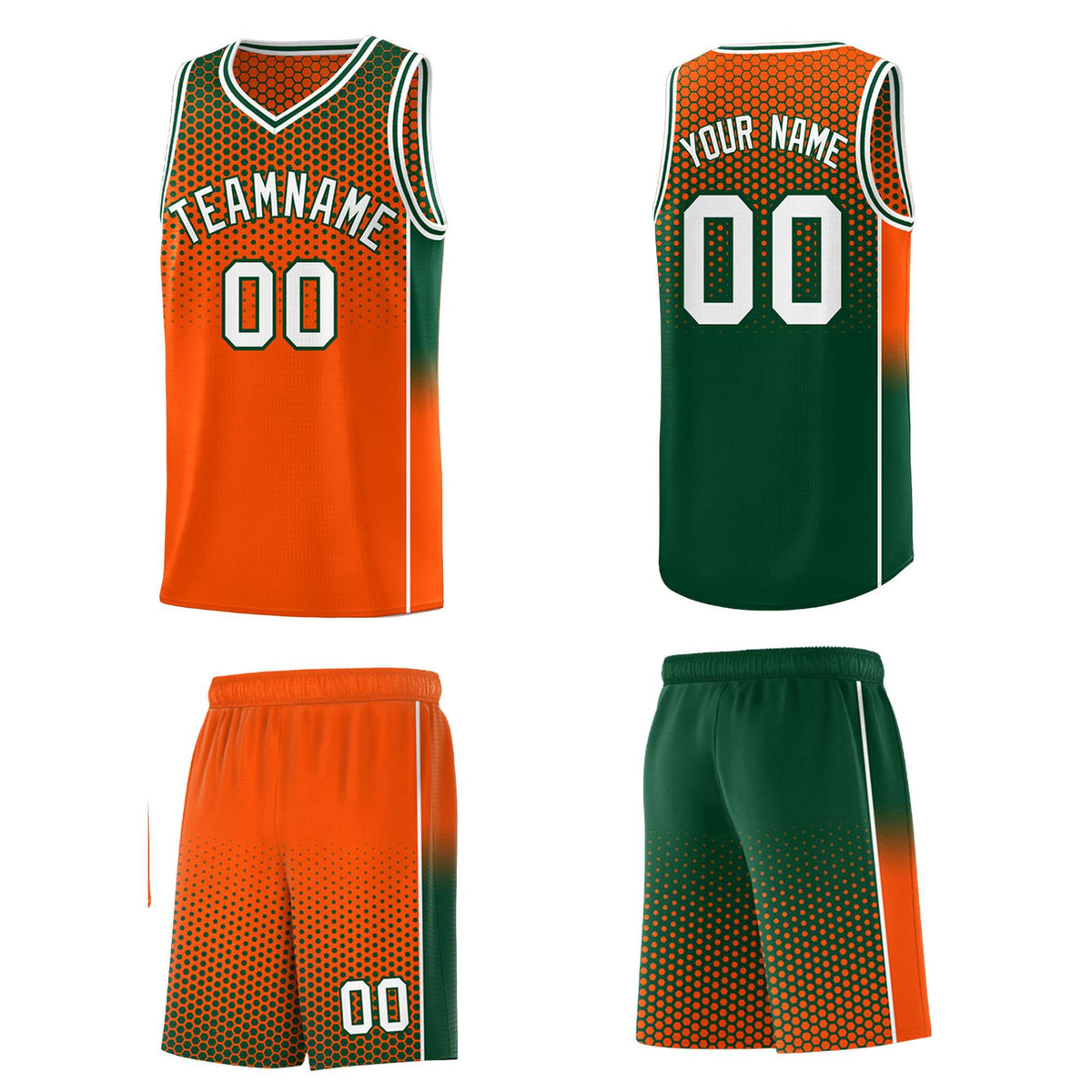 Custom Orange Green Reversible Side Gradient Sports Uniform Dot Pattern Basketball Jersey Kits