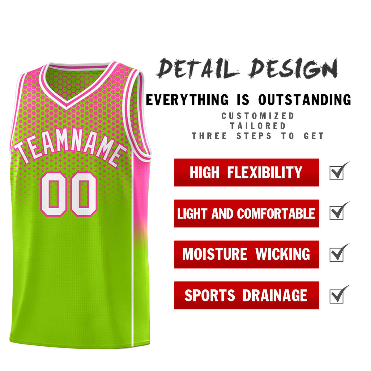 Custom Neon Green Pink Reversible Side Gradient Sports Uniform Dot Pattern Basketball Jersey Kits