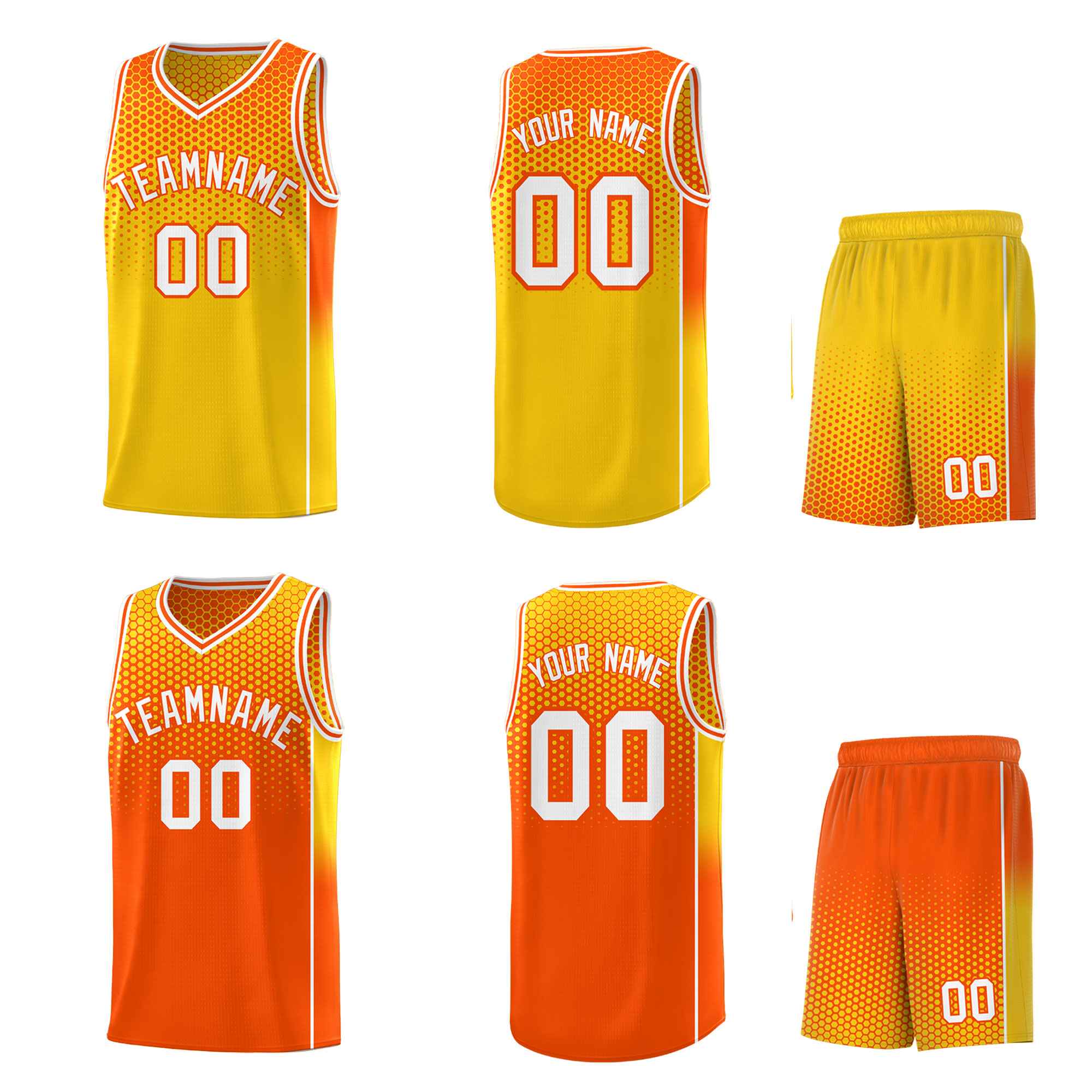 Custom Gold Orange Reversible Side Gradient Sports Uniform Dot Pattern Basketball Jersey Kits