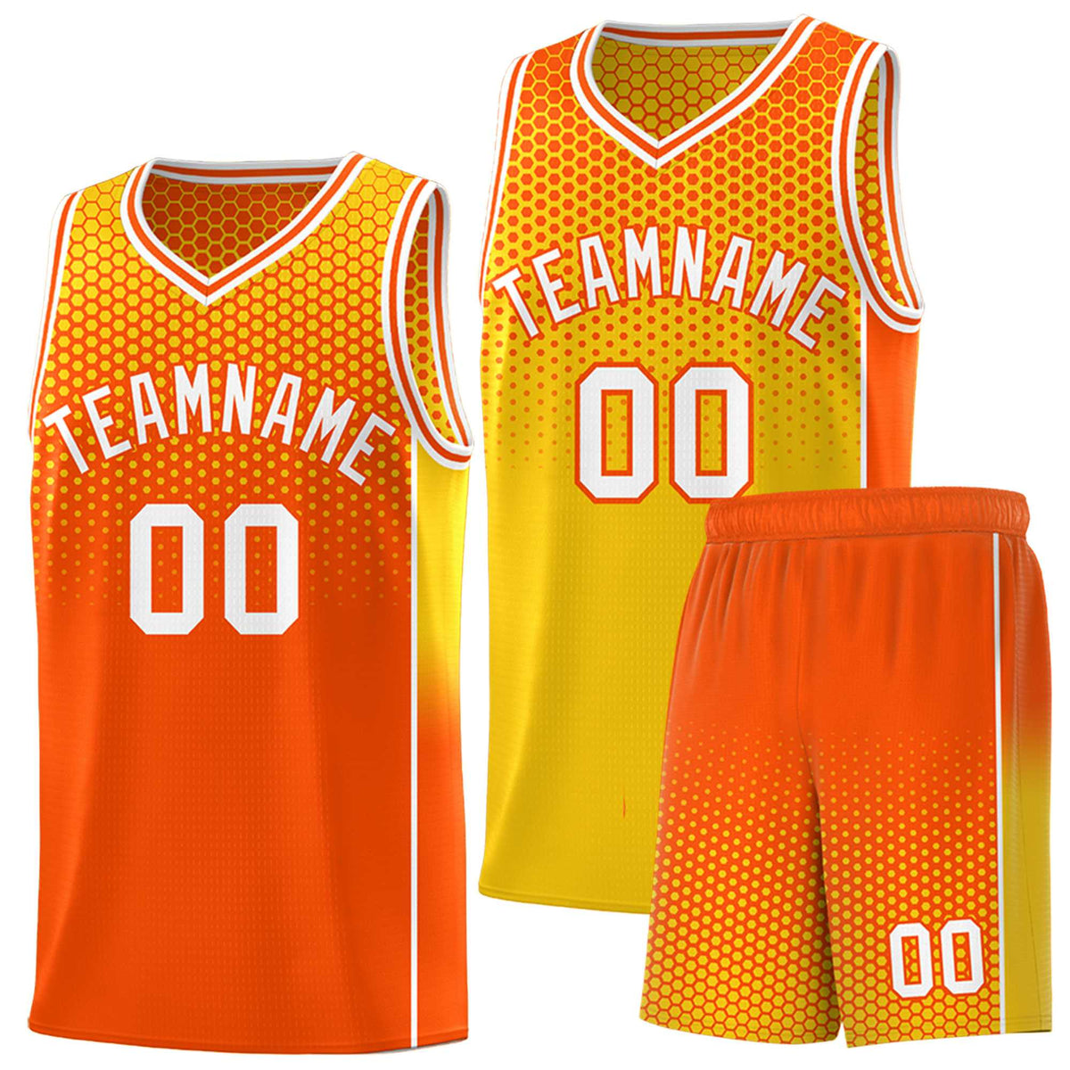 Custom Gold Orange Reversible Side Gradient Sports Uniform Dot Pattern Basketball Jersey Kits