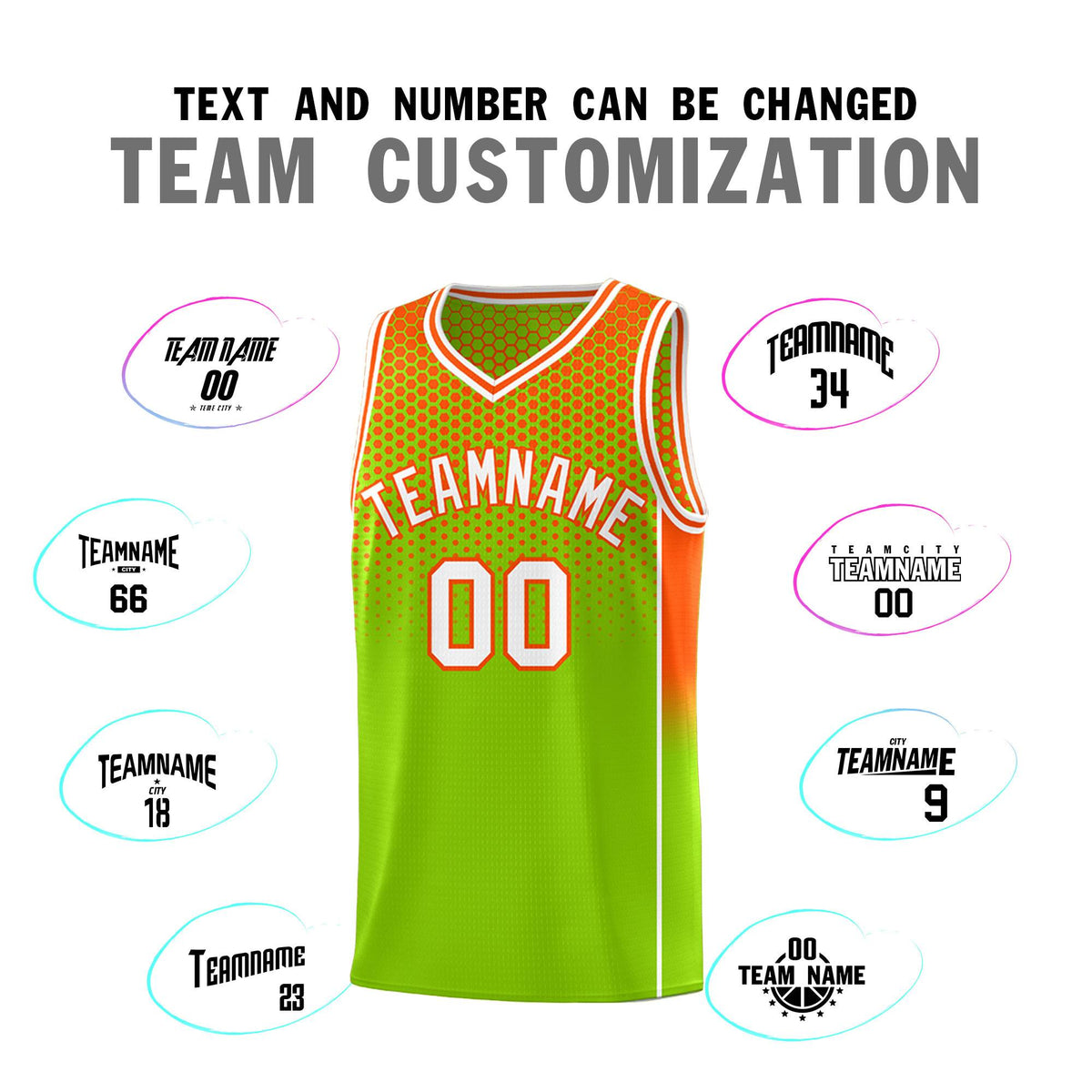 Custom Neon Green Orange Reversible Side Gradient Sports Uniform Dot Pattern Basketball Jersey Kits
