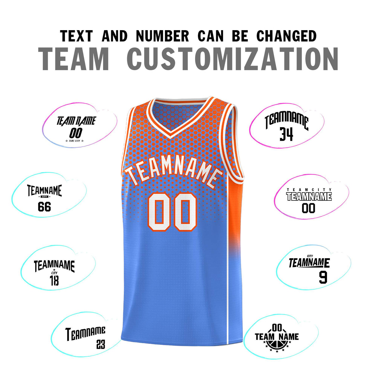 Custom Light Blue Orange Reversible Side Gradient Sports Uniform Dot Pattern Basketball Jersey Kits