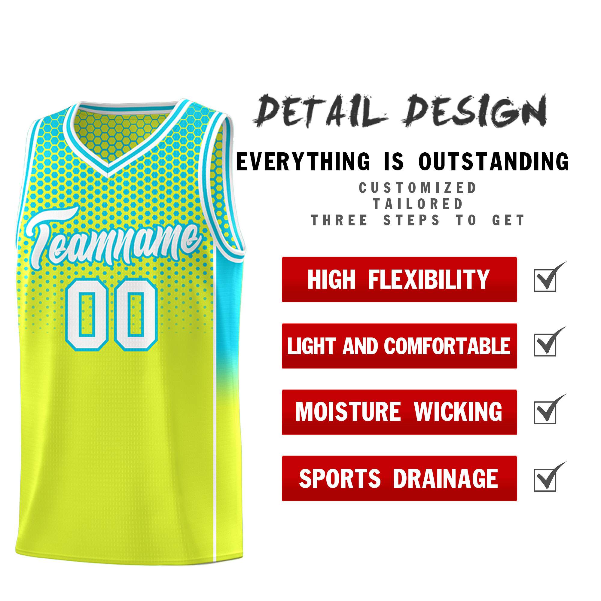 Custom Fluorescent Green Sky Blue Reversible Side Gradient Sports Uniform Dot Pattern Basketball Jersey Kits