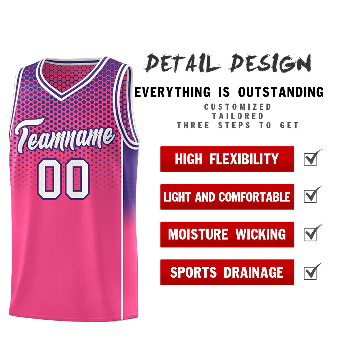 Custom Pink Purple Reversible Side Gradient Sports Uniform Dot Pattern Basketball Jersey Kits