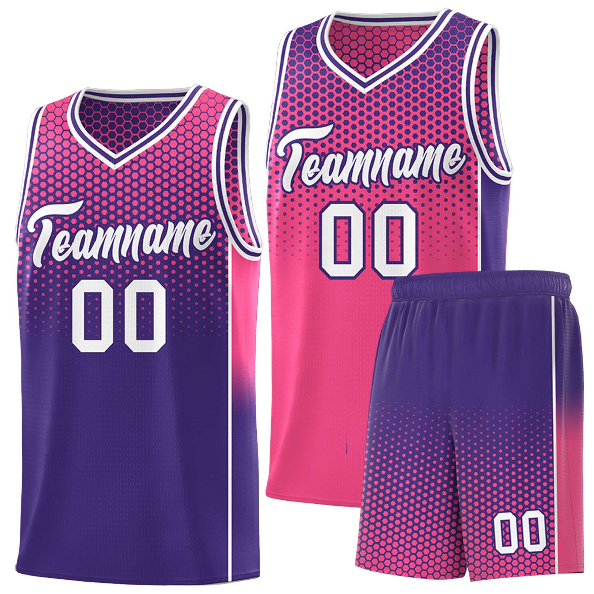 Custom Pink Purple Reversible Side Gradient Sports Uniform Dot Pattern Basketball Jersey Kits
