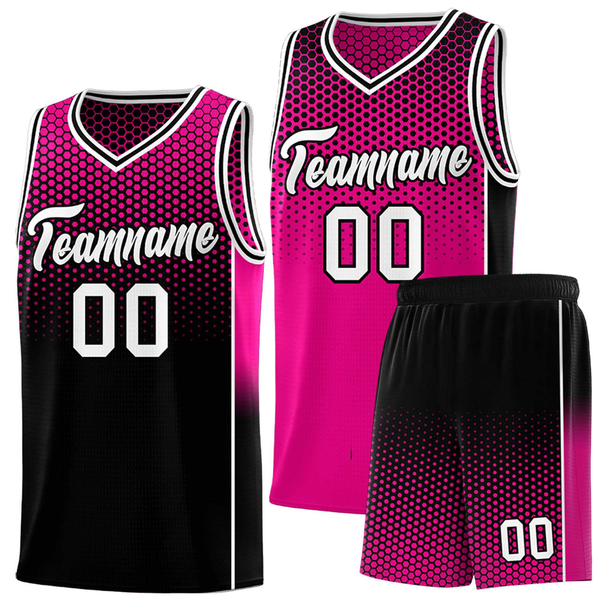 Custom Rose Red Black Reversible Side Gradient Sports Uniform Dot Pattern Basketball Jersey Kits