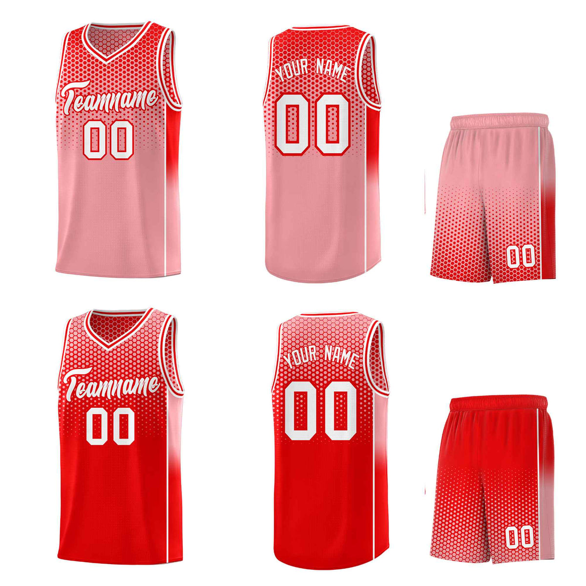 Custom Red Light Red Reversible Side Gradient Sports Uniform Dot Pattern Basketball Jersey Kits