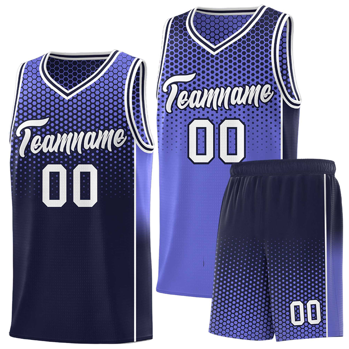 Custom Purple Navy Reversible Side Gradient Sports Uniform Dot Pattern Basketball Jersey Kits
