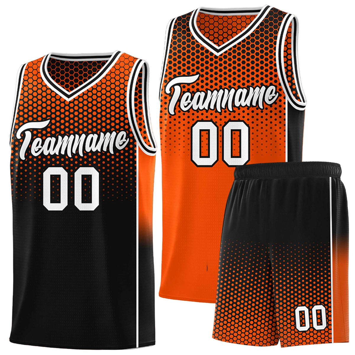 Custom Orange Black Reversible Side Gradient Sports Uniform Dot Pattern Basketball Jersey Kits