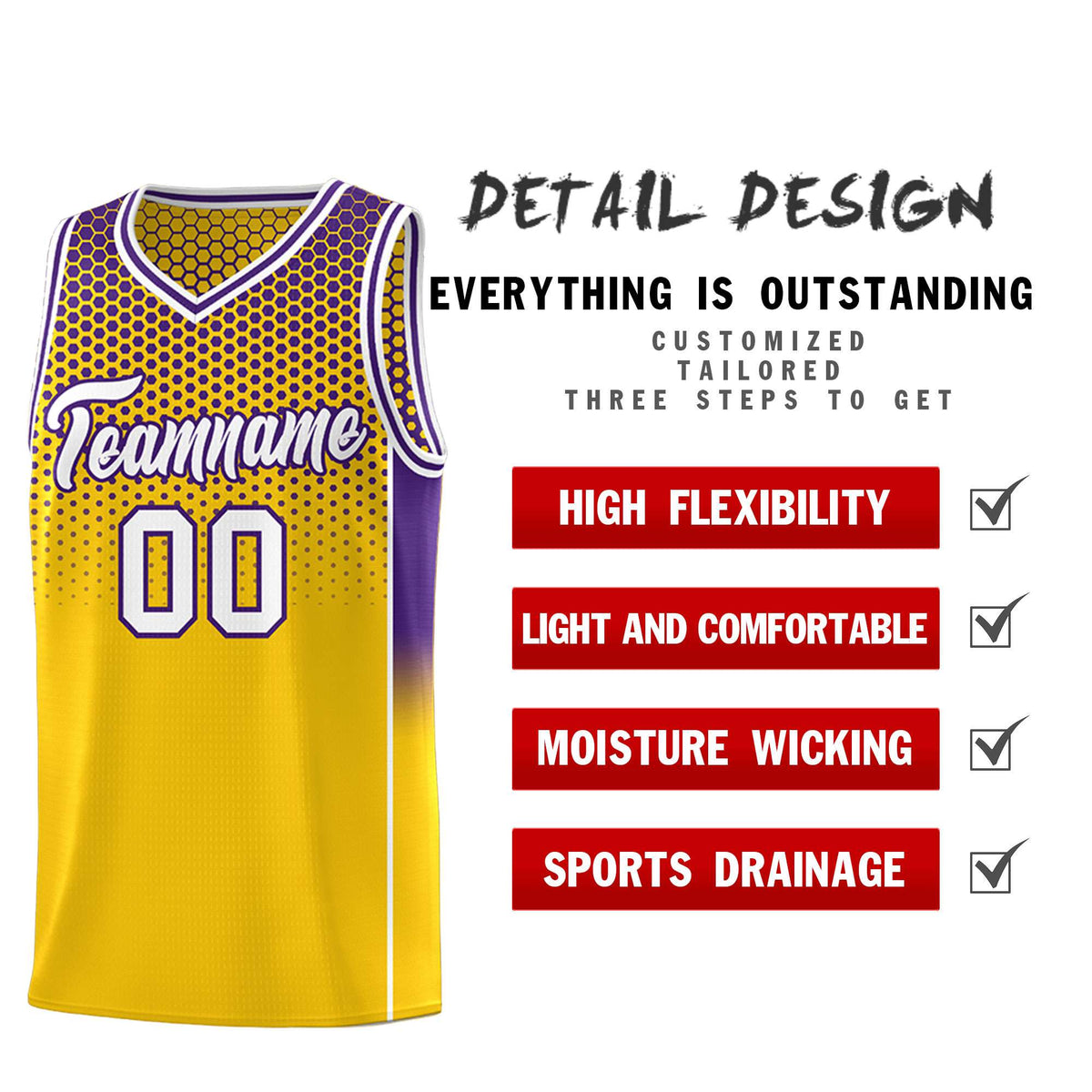 Custom Gold Purple Reversible Side Gradient Sports Uniform Dot Pattern Basketball Jersey Kits