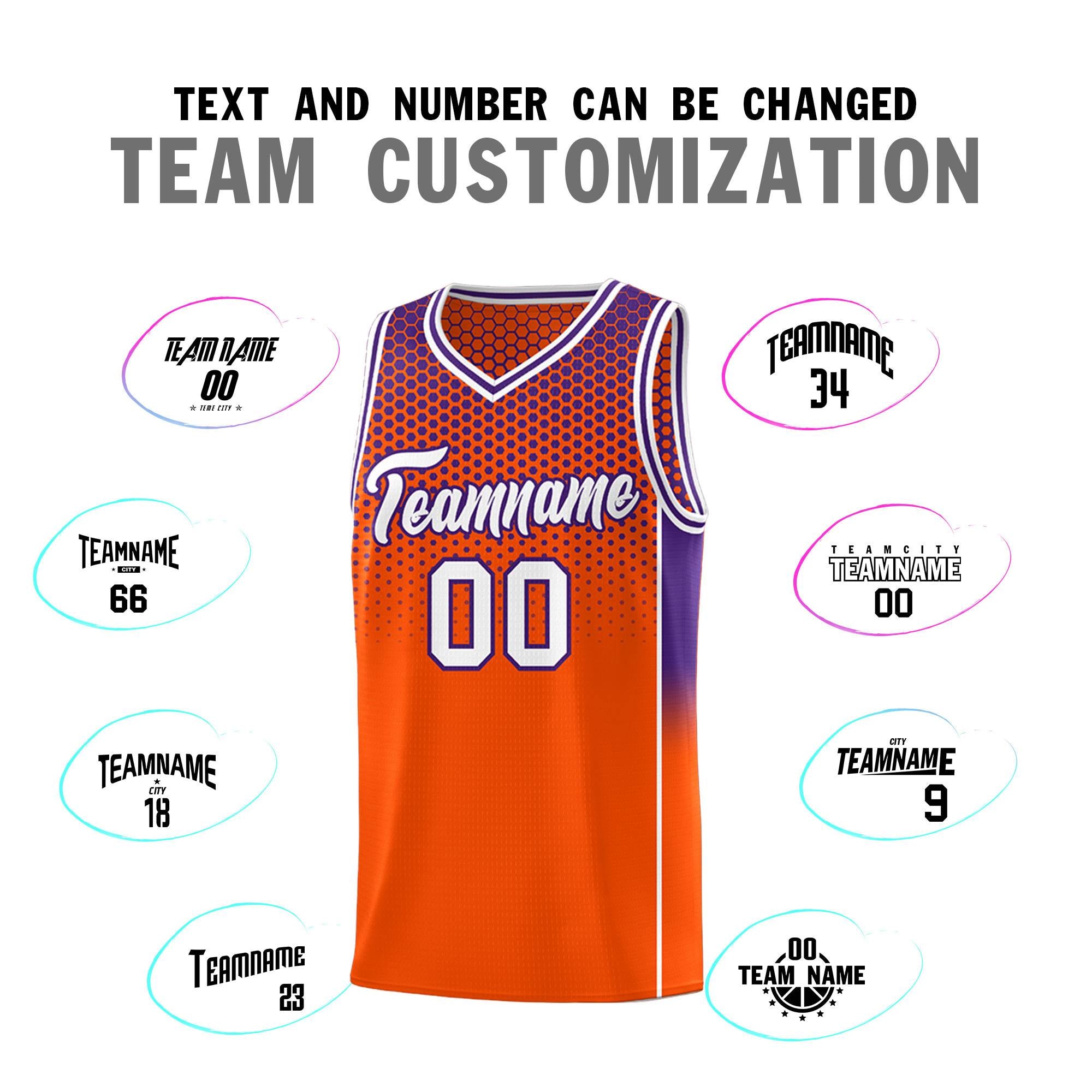 Custom Orange Purple Reversible Side Gradient Sports Uniform Dot Pattern Basketball Jersey Kits
