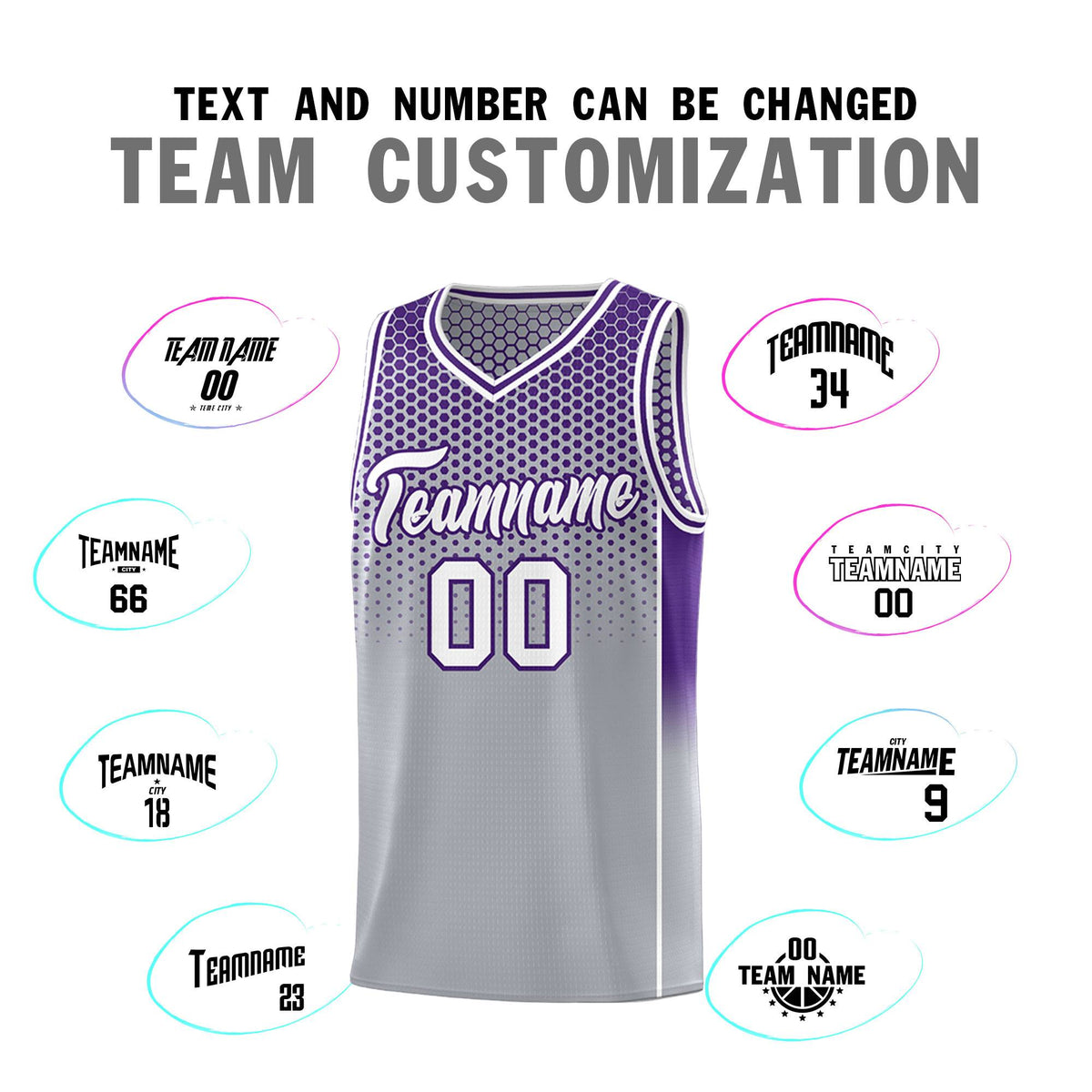 Custom Gray Purple Reversible Side Gradient Sports Uniform Dot Pattern Basketball Jersey Kits