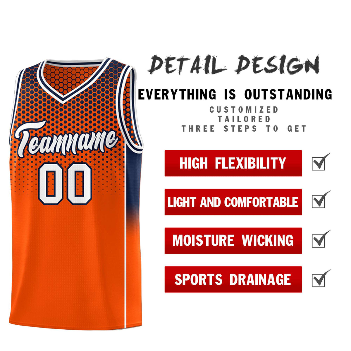Custom Orange Navy Reversible Side Gradient Sports Uniform Dot Pattern Basketball Jersey Kits