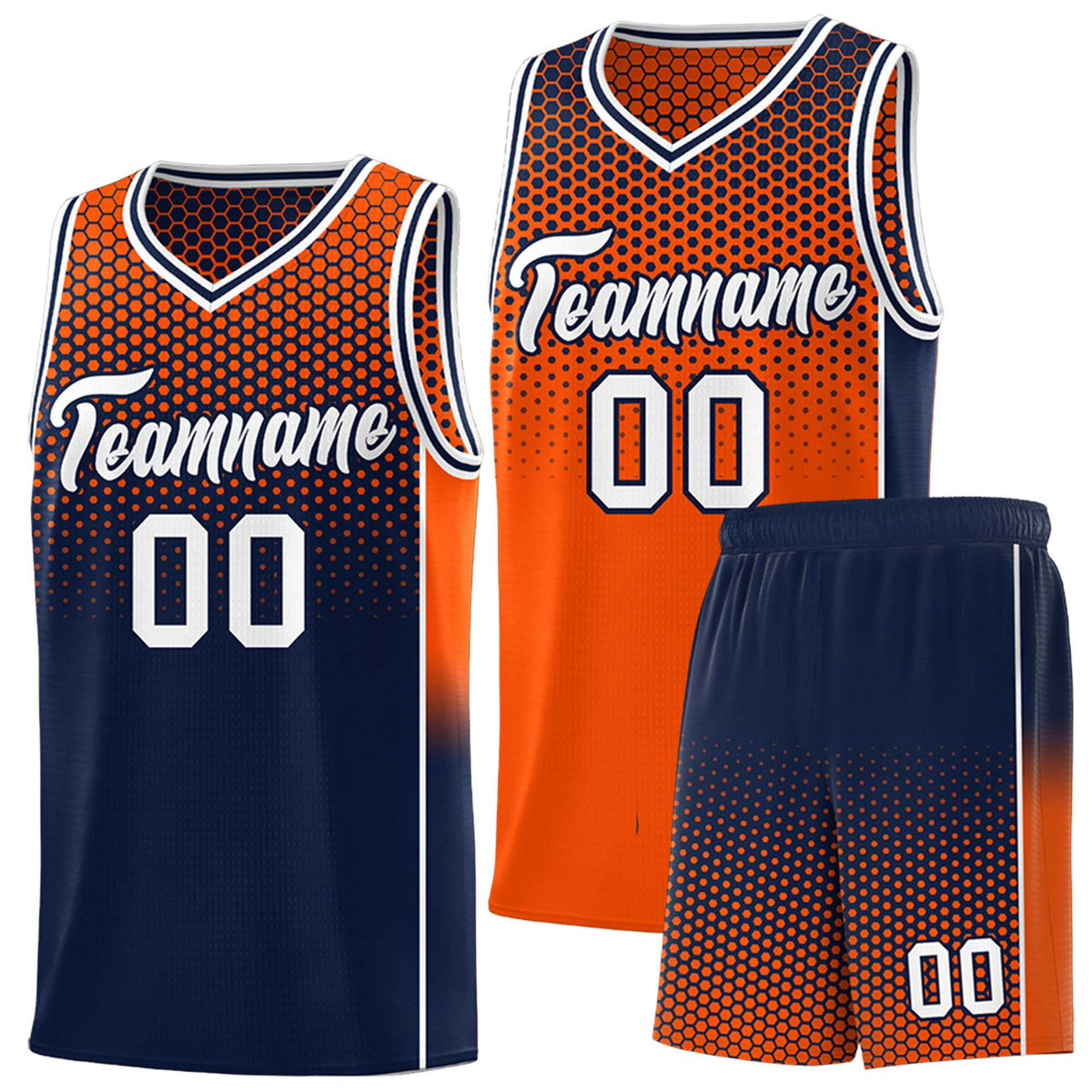 Custom Orange Navy Reversible Side Gradient Sports Uniform Dot Pattern Basketball Jersey Kits