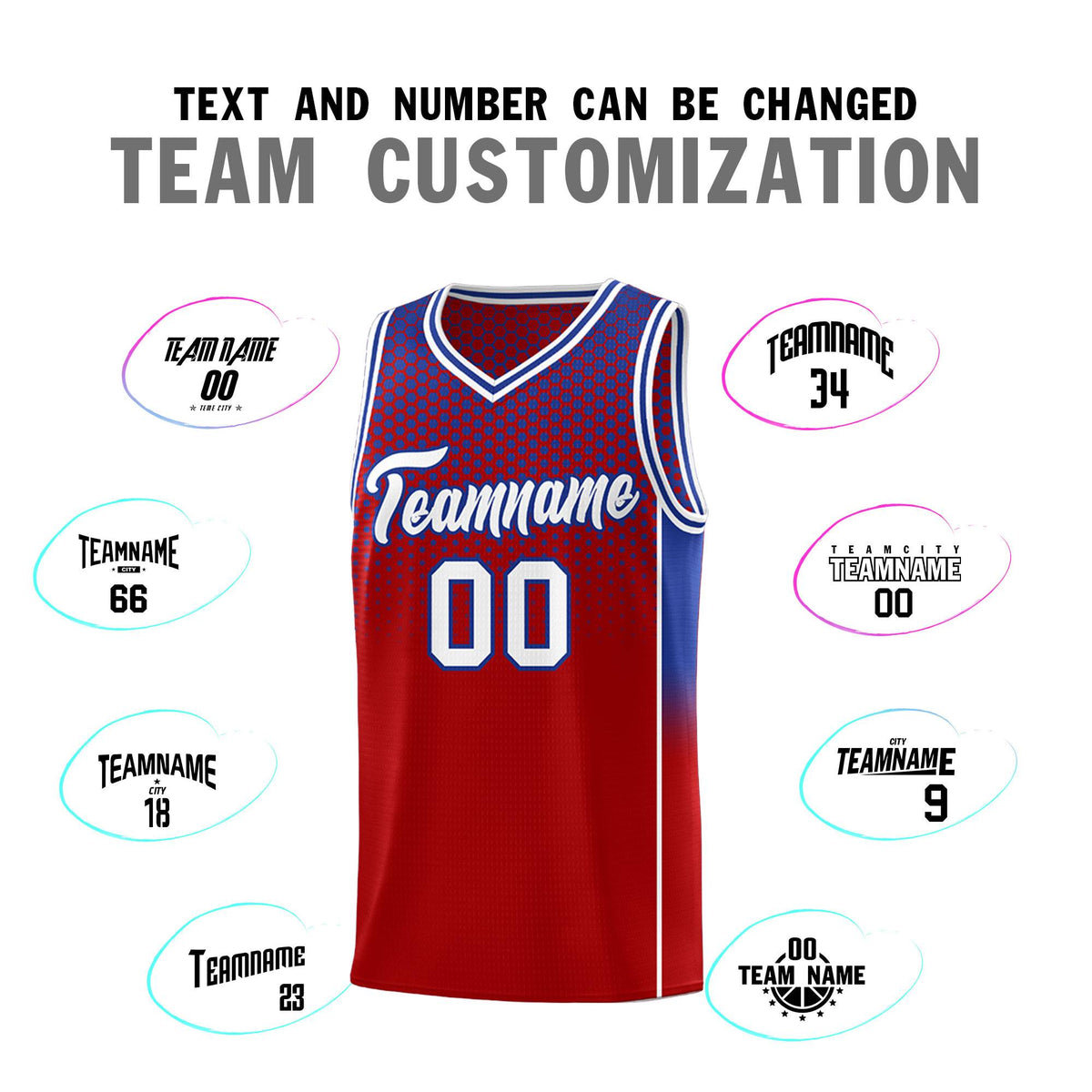 Custom Red Royal Reversible Side Gradient Sports Uniform Dot Pattern Basketball Jersey Kits