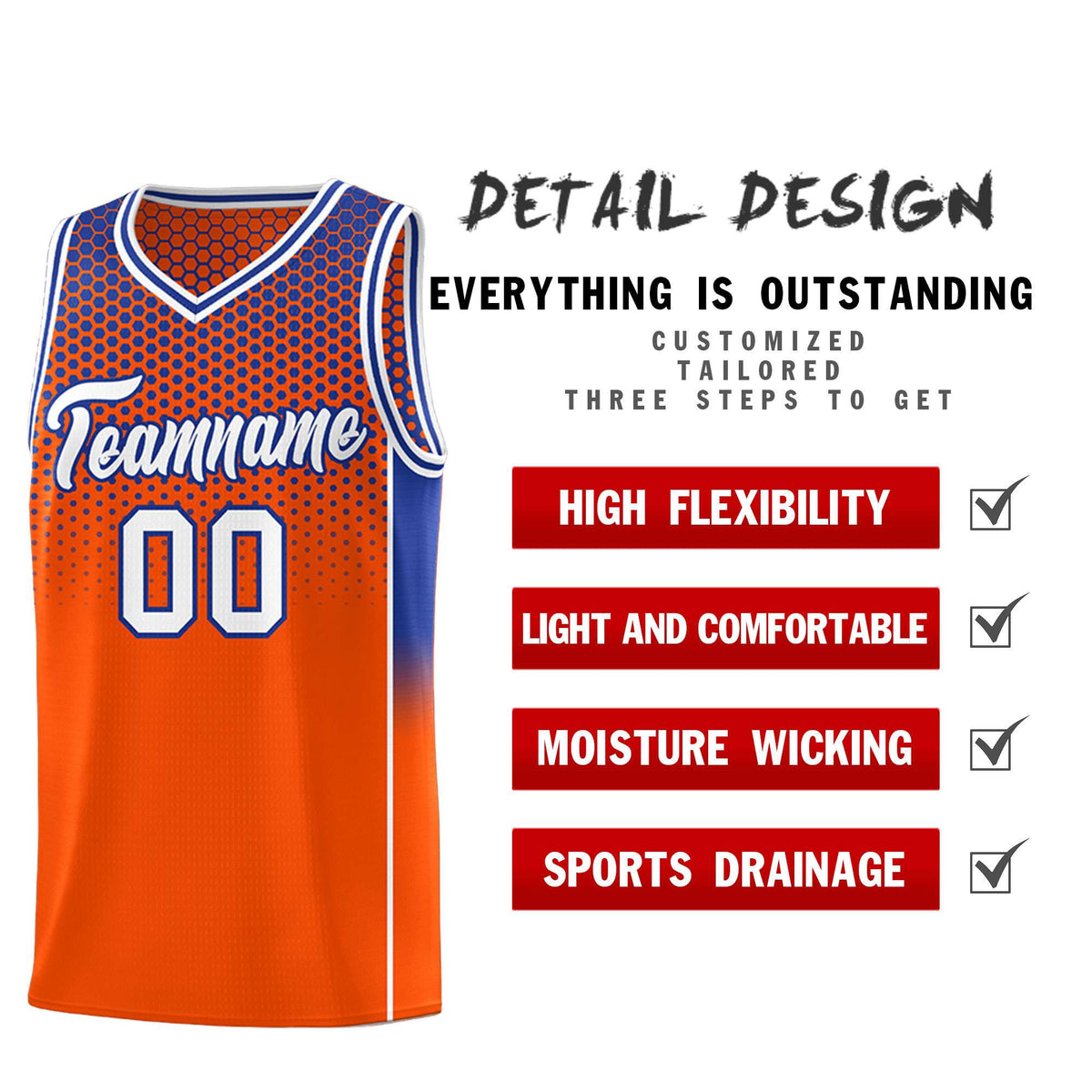 Custom Orange Royal Reversible Side Gradient Sports Uniform Dot Pattern Basketball Jersey Kits
