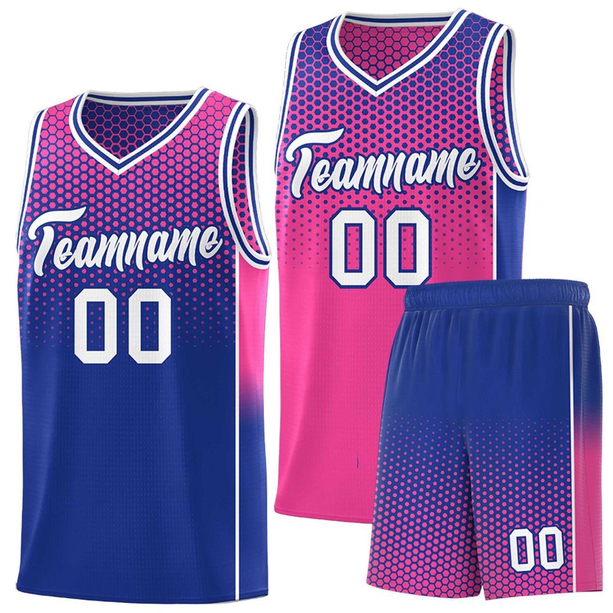 Custom Pink Royal Reversible Side Gradient Sports Uniform Dot Pattern Basketball Jersey Kits