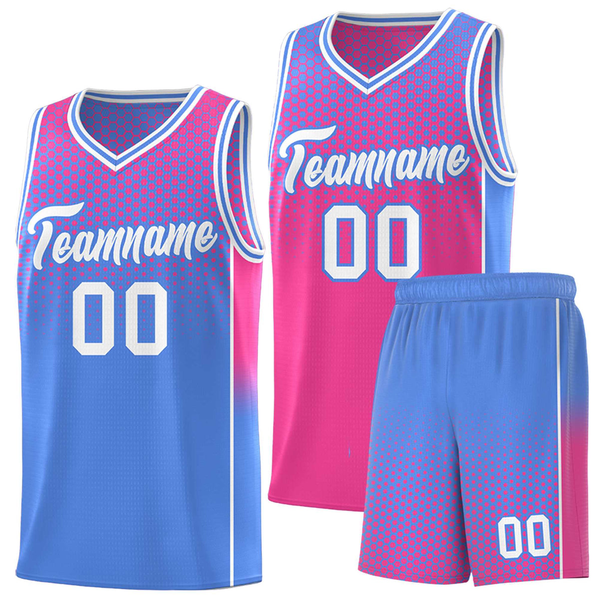 Custom Pink Light Blue Reversible Side Gradient Sports Uniform Dot Pattern Basketball Jersey Kits