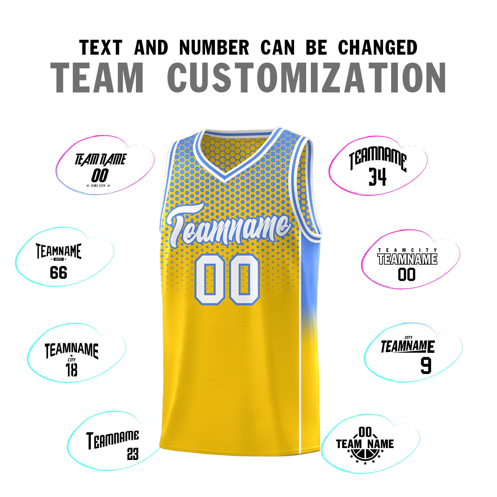 Custom Gold Light Blue Reversible Side Gradient Sports Uniform Dot Pattern Basketball Jersey Kits