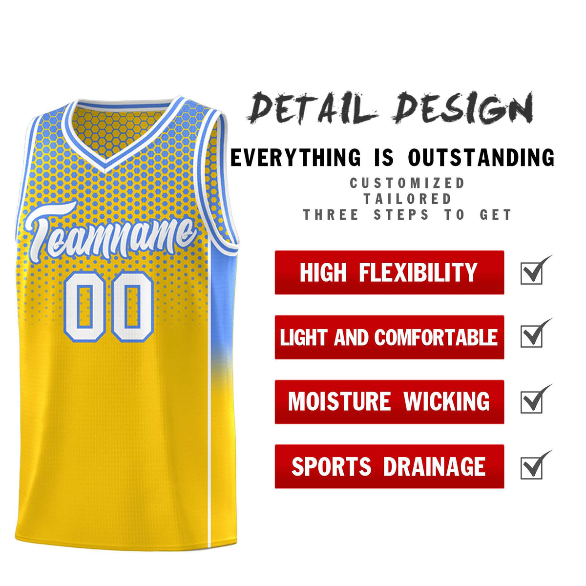 Custom Gold Light Blue Reversible Side Gradient Sports Uniform Dot Pattern Basketball Jersey Kits