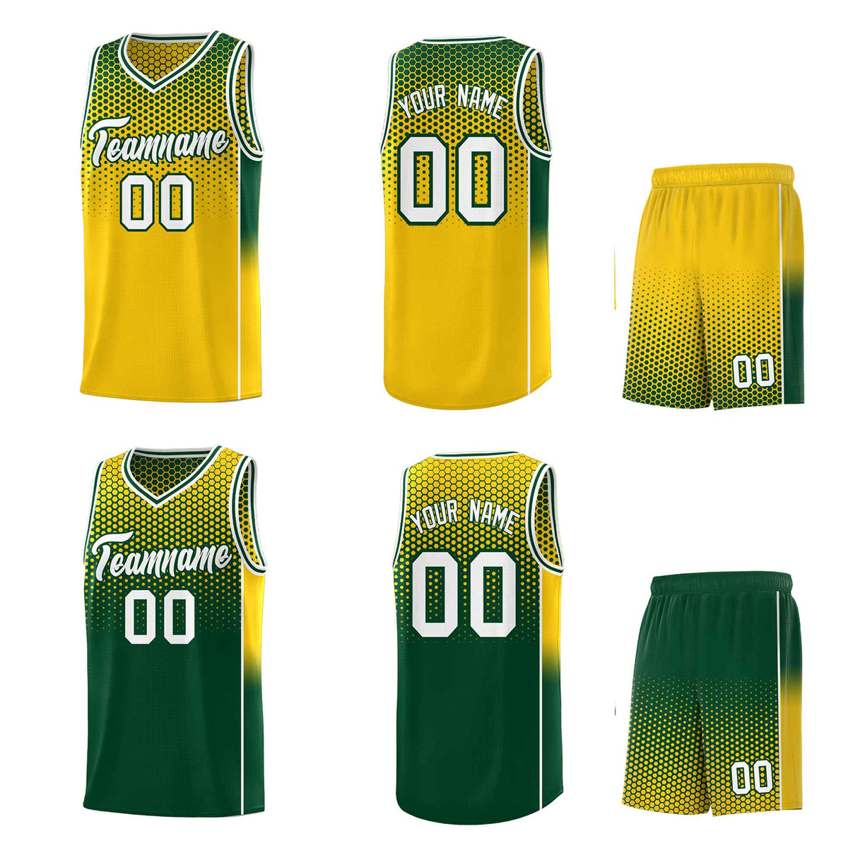 Custom Gold Green Reversible Side Gradient Sports Uniform Dot Pattern Basketball Jersey Kits