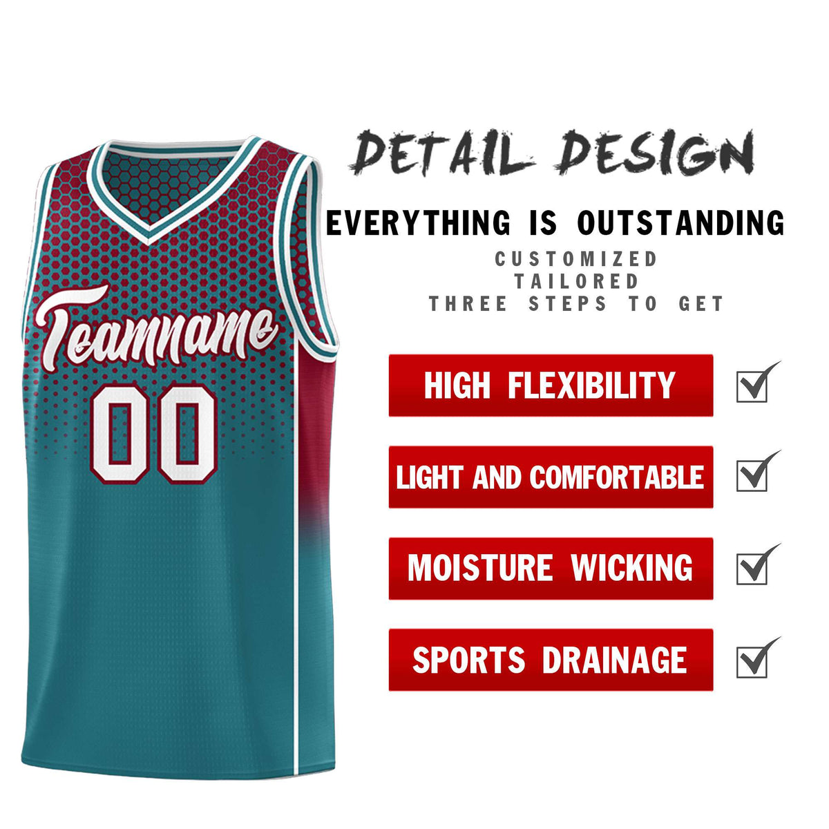Custom Teal Crimson Reversible Side Gradient Sports Uniform Dot Pattern Basketball Jersey Kits