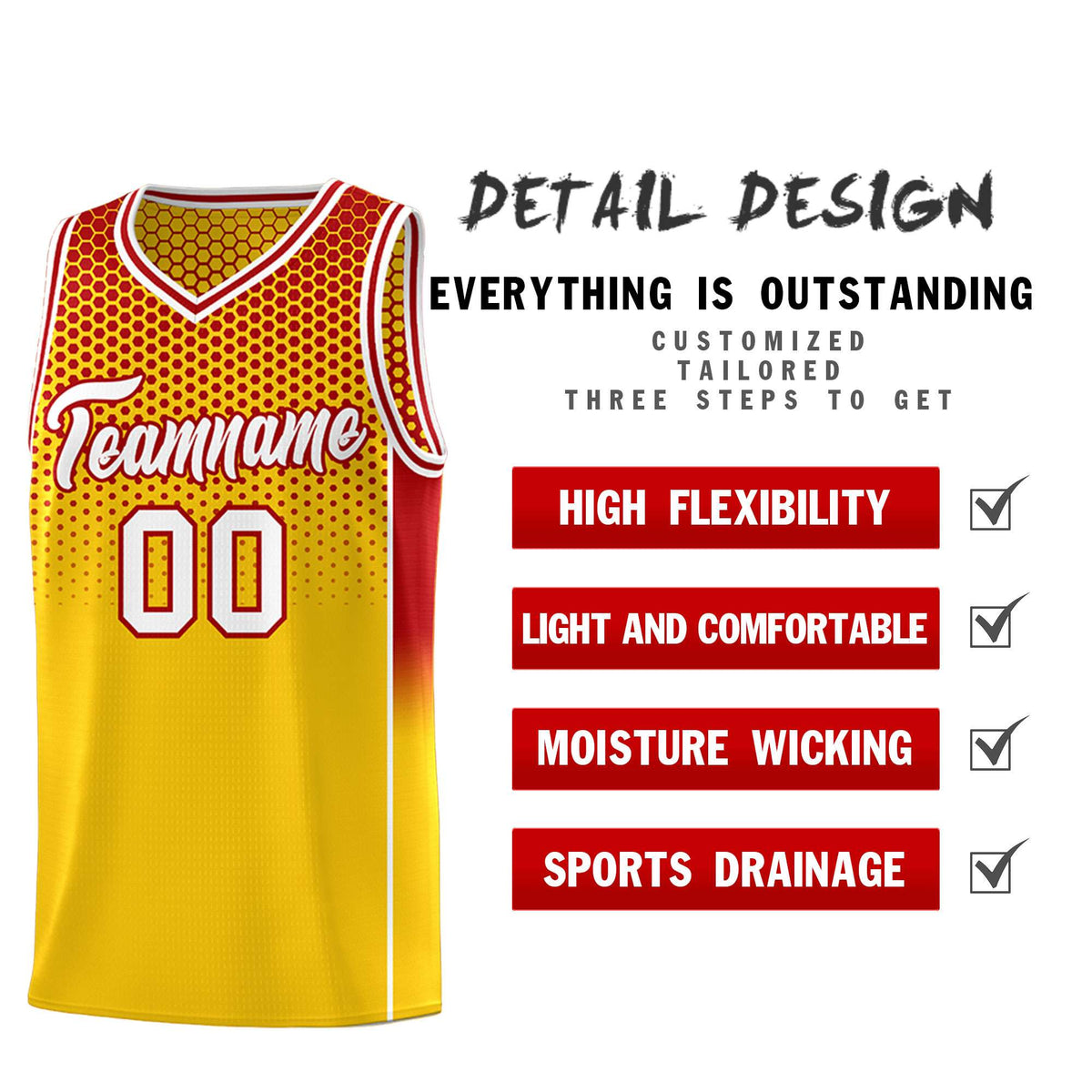 Custom Gold Red Reversible Side Gradient Sports Uniform Dot Pattern Basketball Jersey Kits