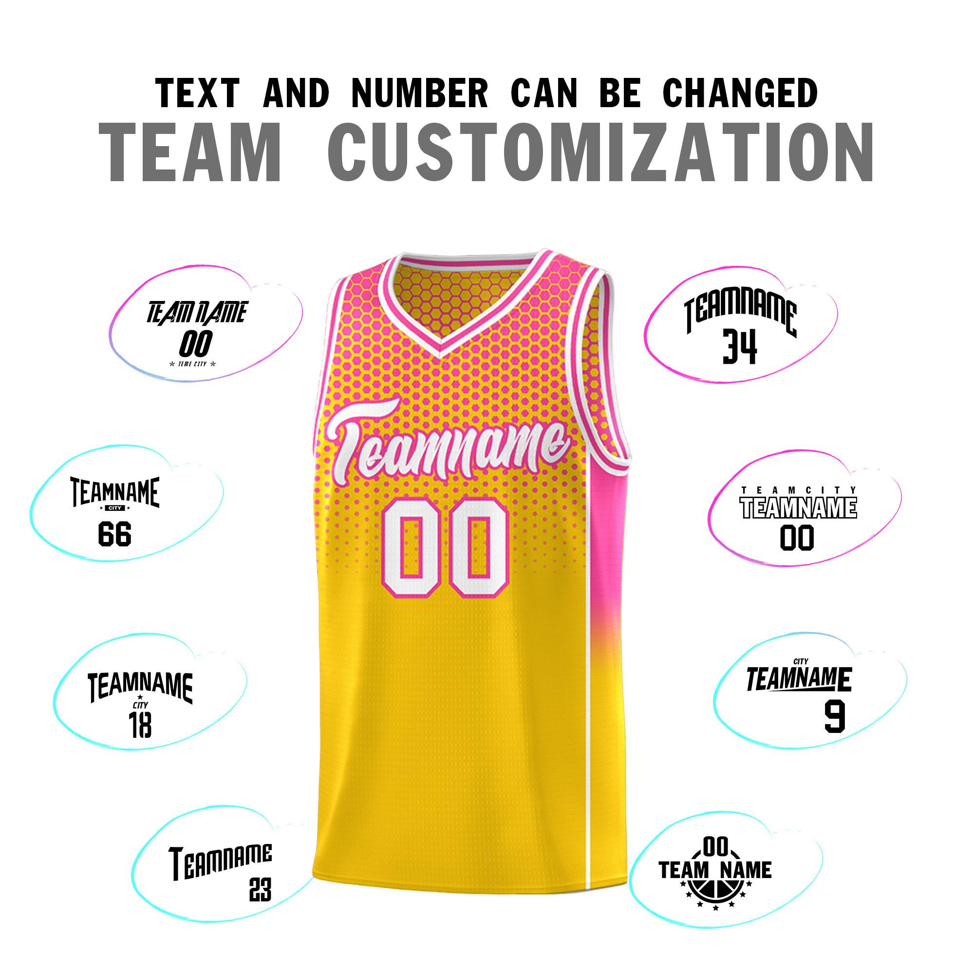 Custom Gold Pink Reversible Side Gradient Sports Uniform Dot Pattern Basketball Jersey Kits