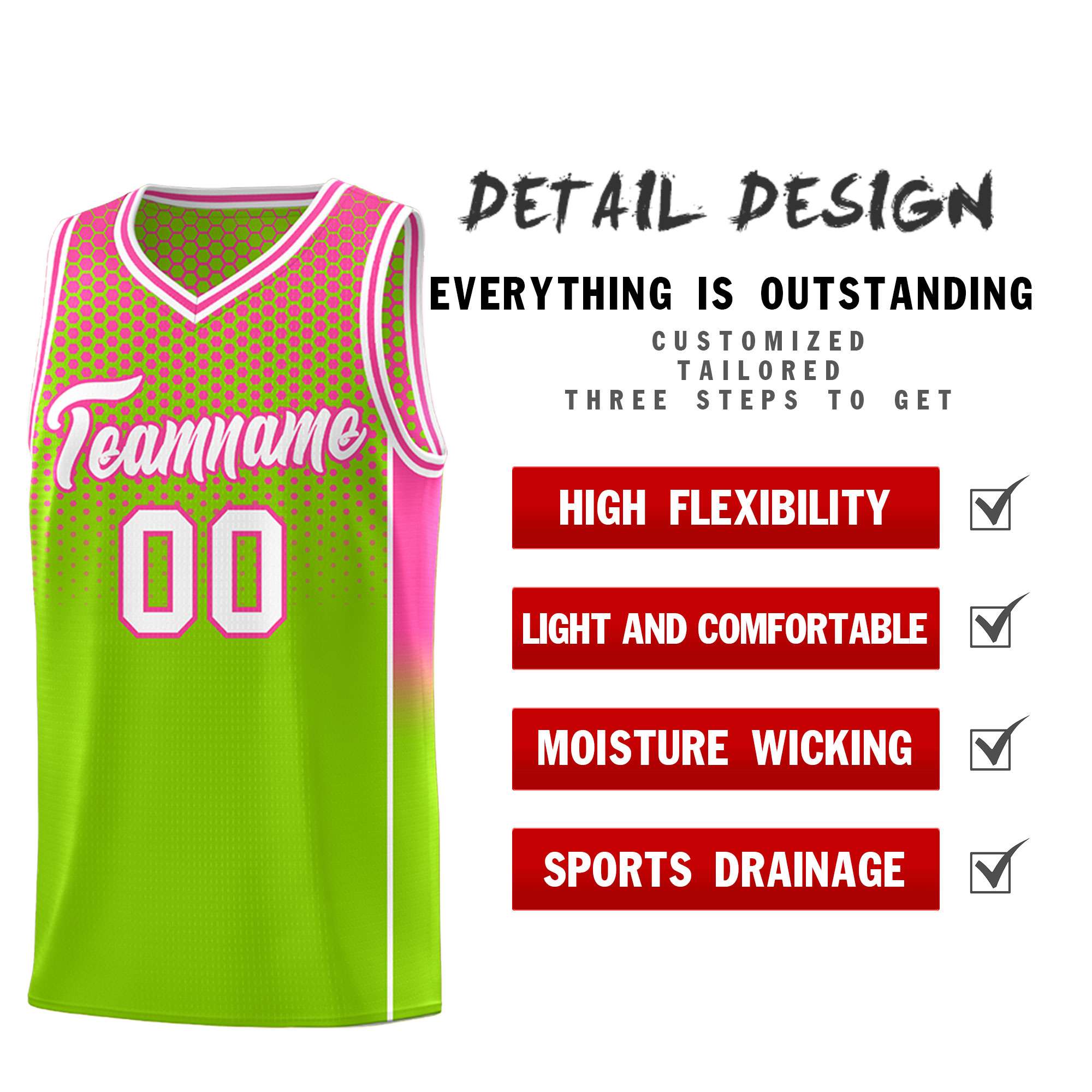 Custom Neon Green Pink Reversible Side Gradient Sports Uniform Dot Pattern Basketball Jersey Kits
