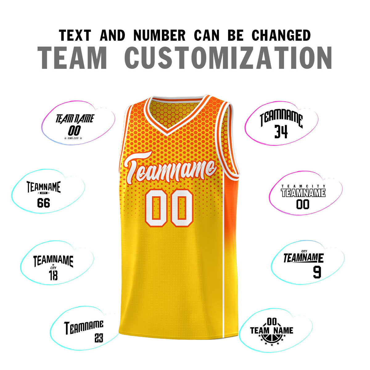 Custom Gold Orange Reversible Side Gradient Sports Uniform Dot Pattern Basketball Jersey Kits