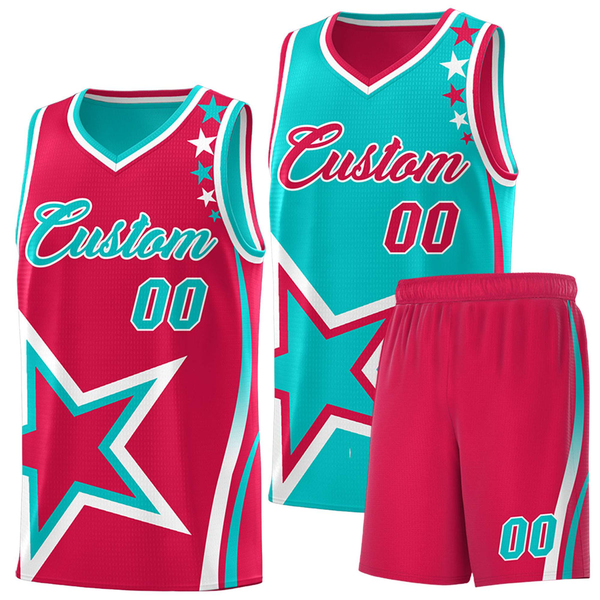 Custom Red Bright Green Reversible Color Block Start Pattern Sports Uniform Basketball Jersey Kits
