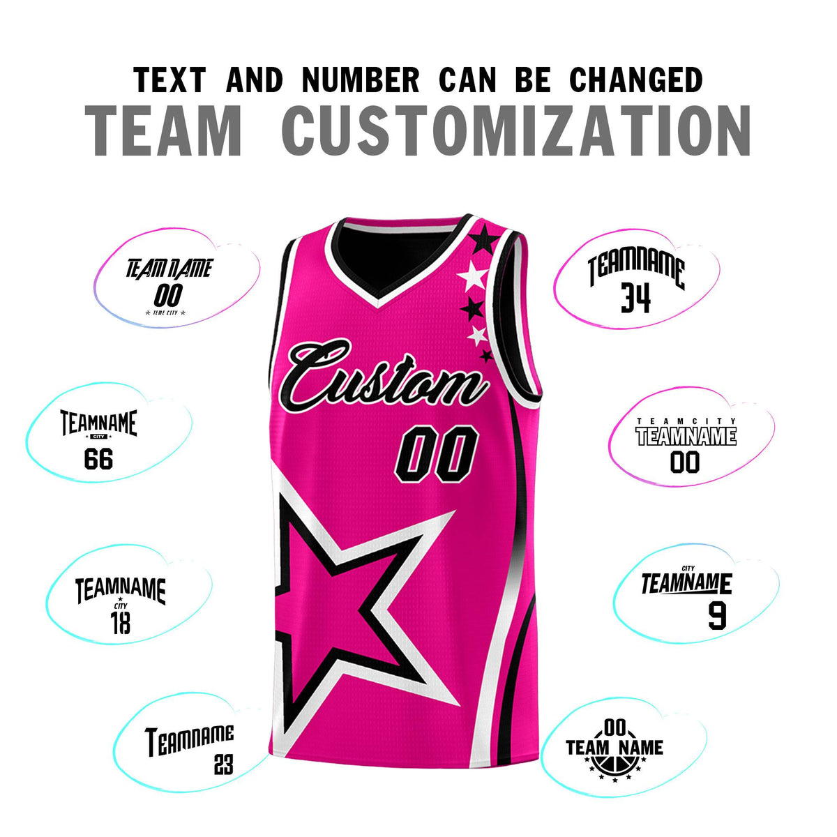 Custom Black Rose red Reversible Color Block Start Pattern Sports Uniform Basketball Jersey Kits