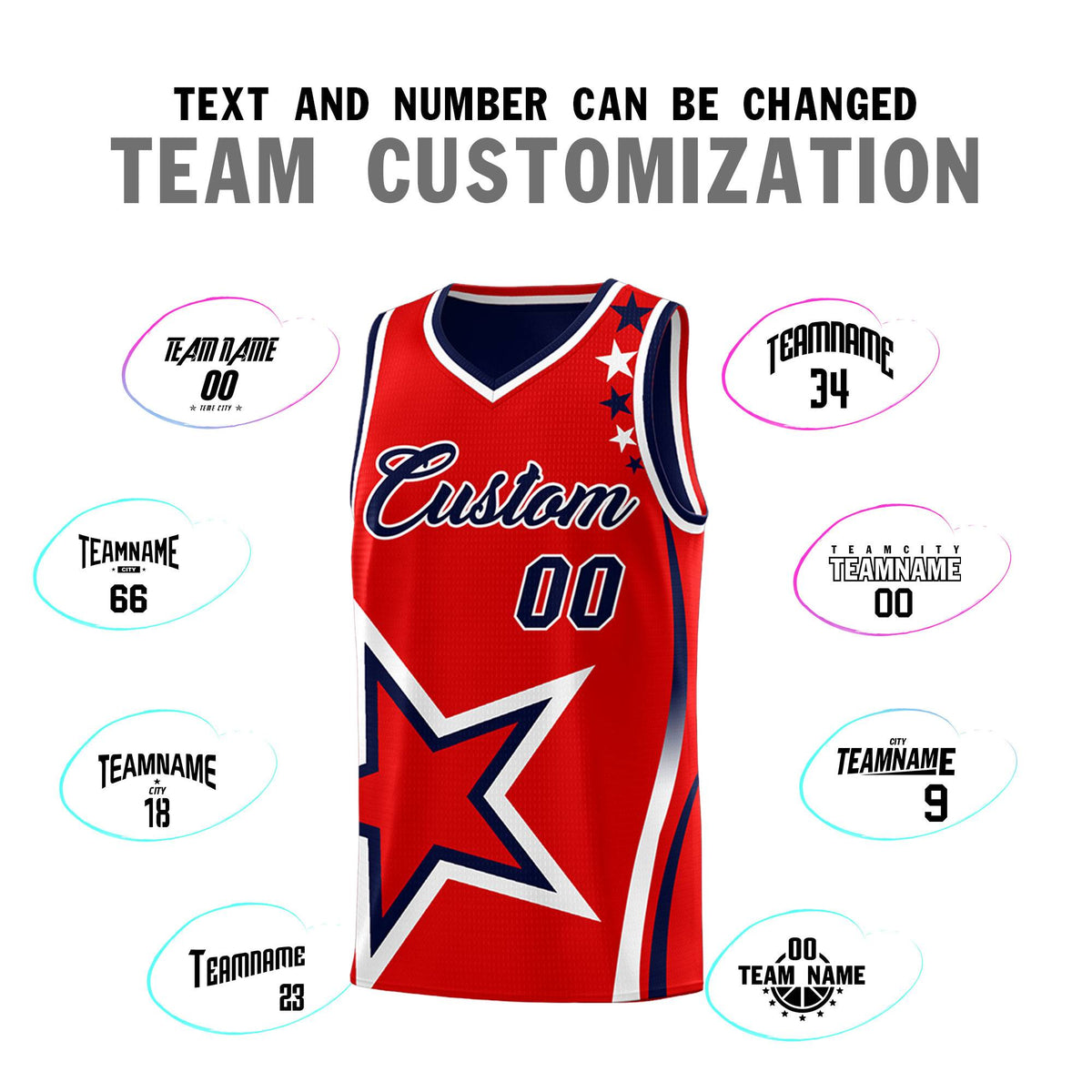 Custom Navy Red Reversible Color Block Start Pattern Sports Uniform Basketball Jersey Kits
